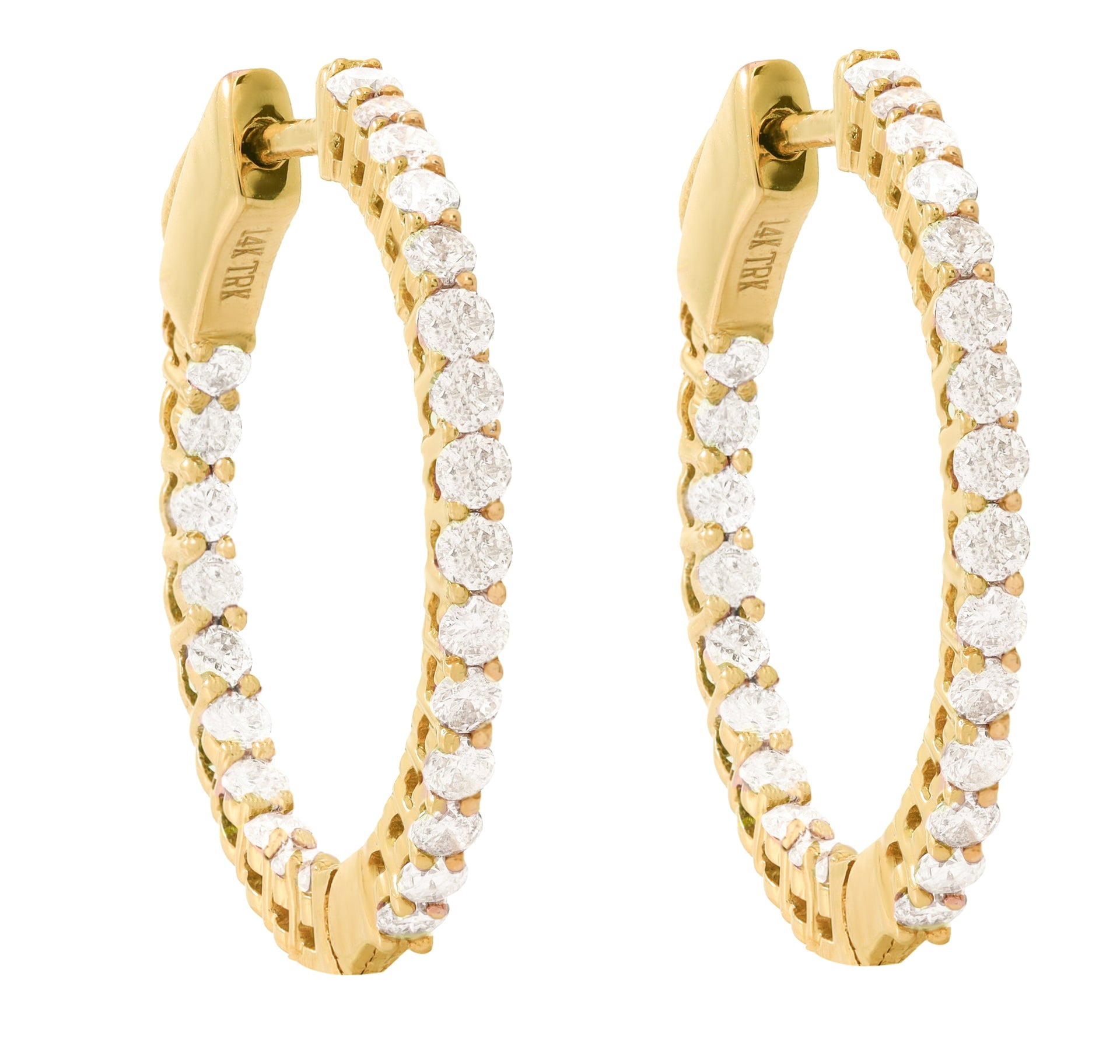 14K YG 1ct TW In-Out Round Hoops