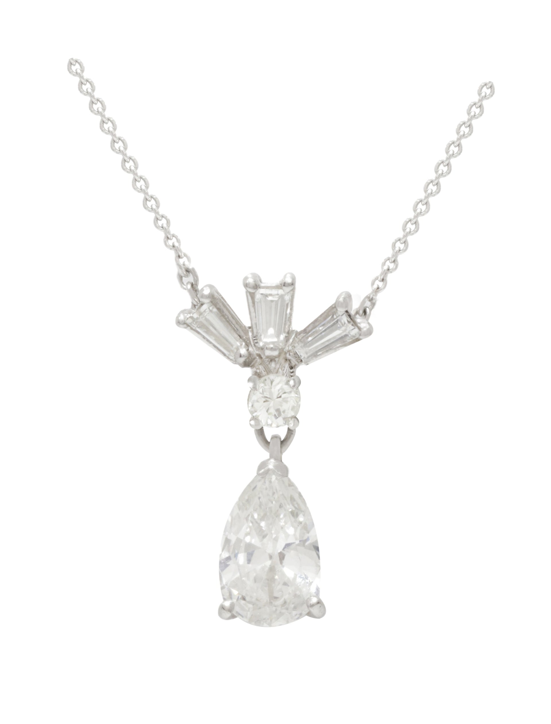 14kt white gold diamond pendant with pear shaped dangle featuring 0.80 cts of diamonds