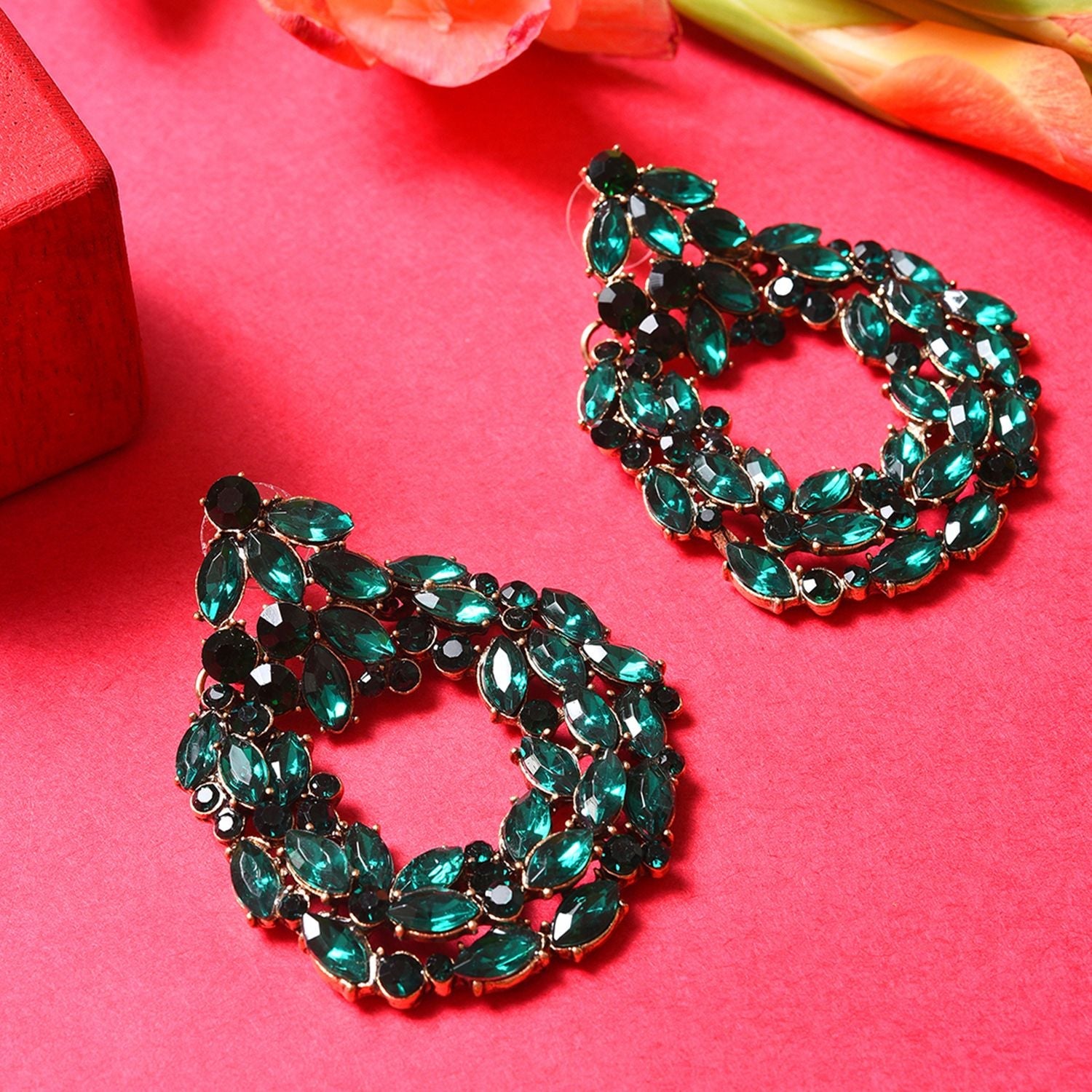 Green Designer Stone Drop Earring For Women's