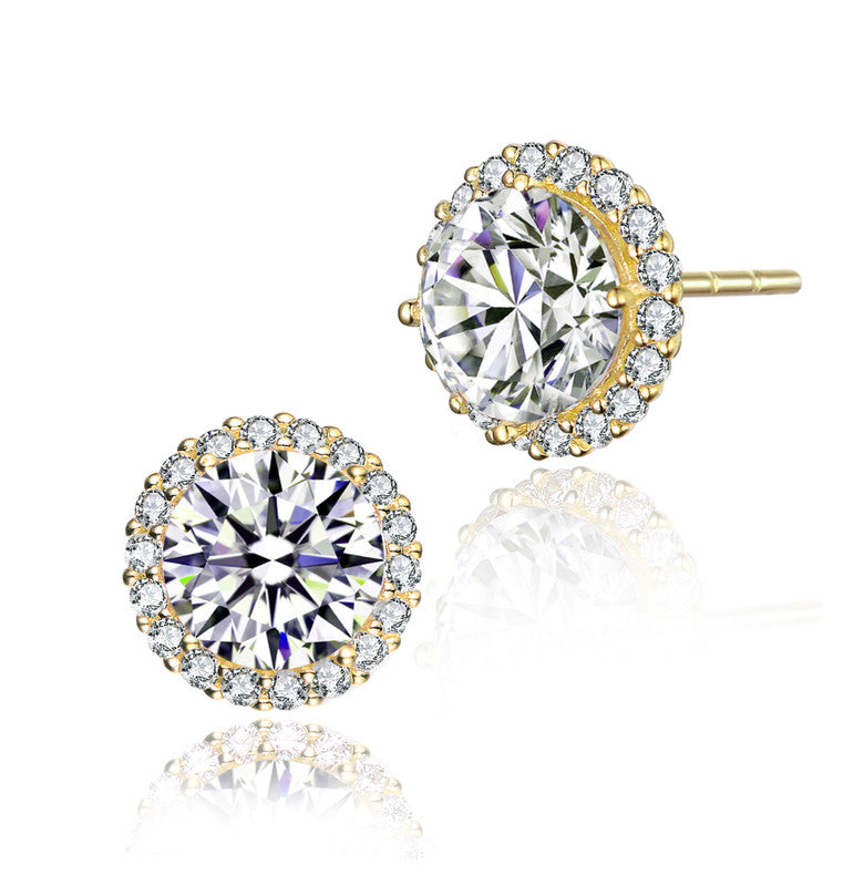 Sterling Silver Gold Plated Cubic Zirconia Stud Earrings