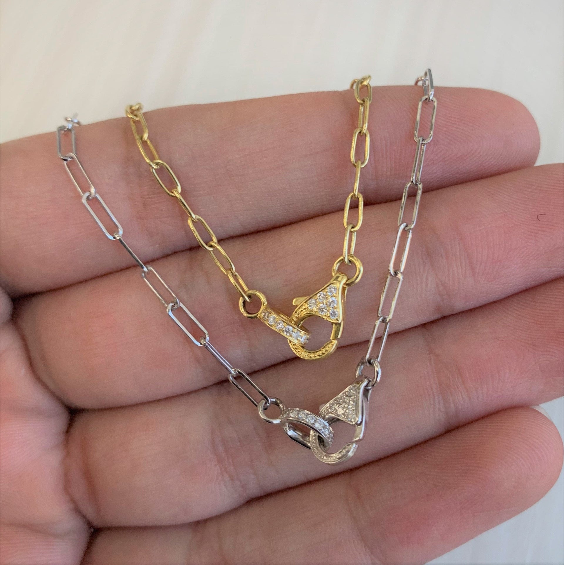 14k Gold & Diamond Paperclip Link Necklace