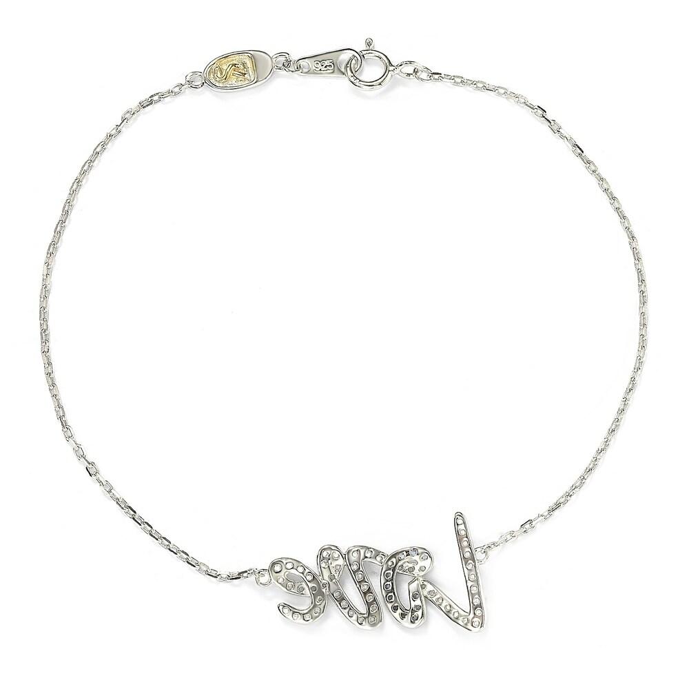 Suzy Levian Sterling Silver Sapphire and Diamond Accent Love Bracelet - Blue