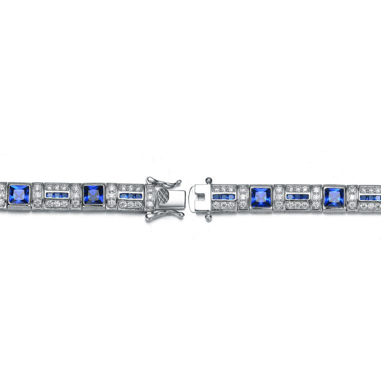 Sterling Silver White Gold Plated with Colored Cubic Zirconia Tennis Bracelet