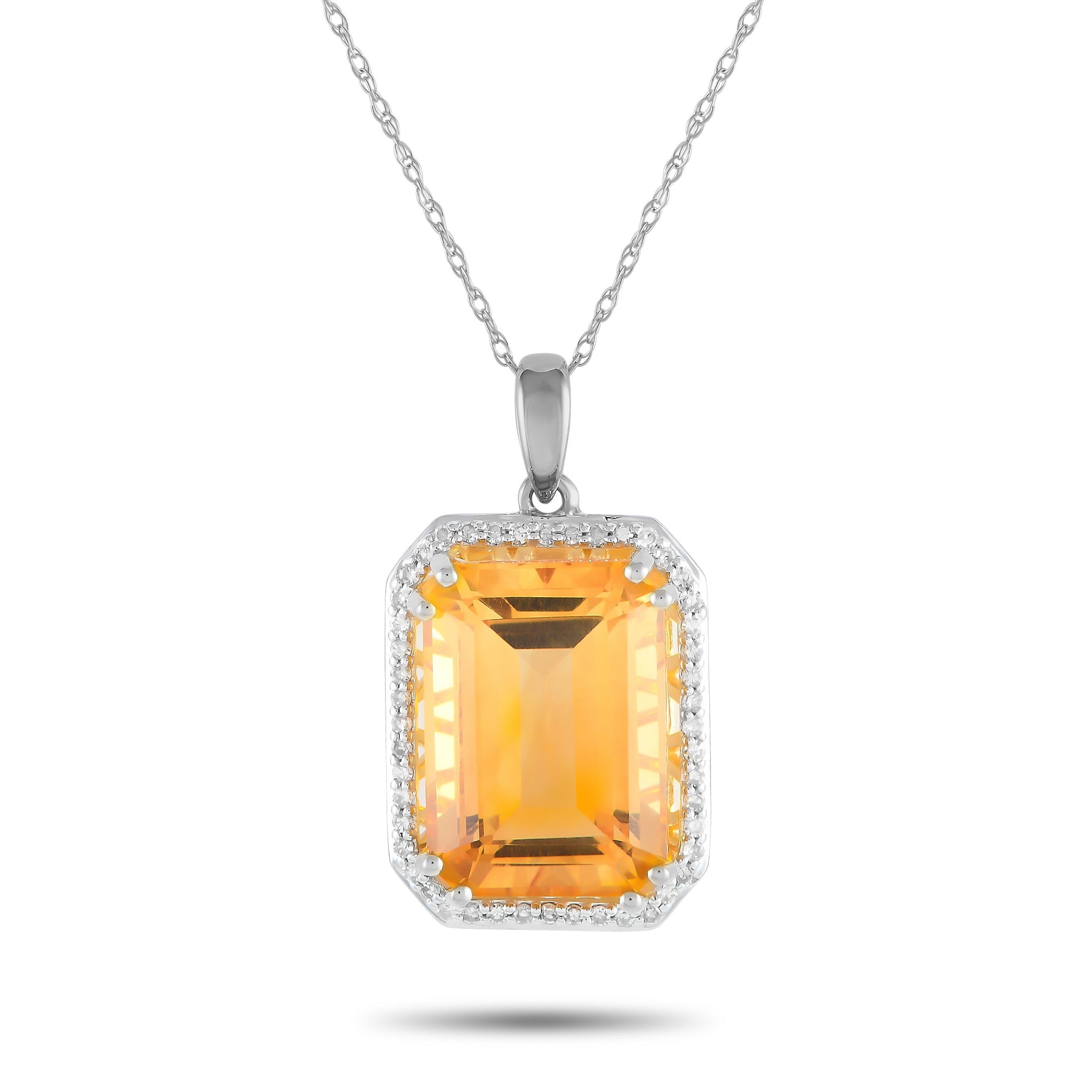 LB Exclusive 14K White Gold 0.20ct Diamond and Citrine Pendant Necklace PD4-15513WCIT