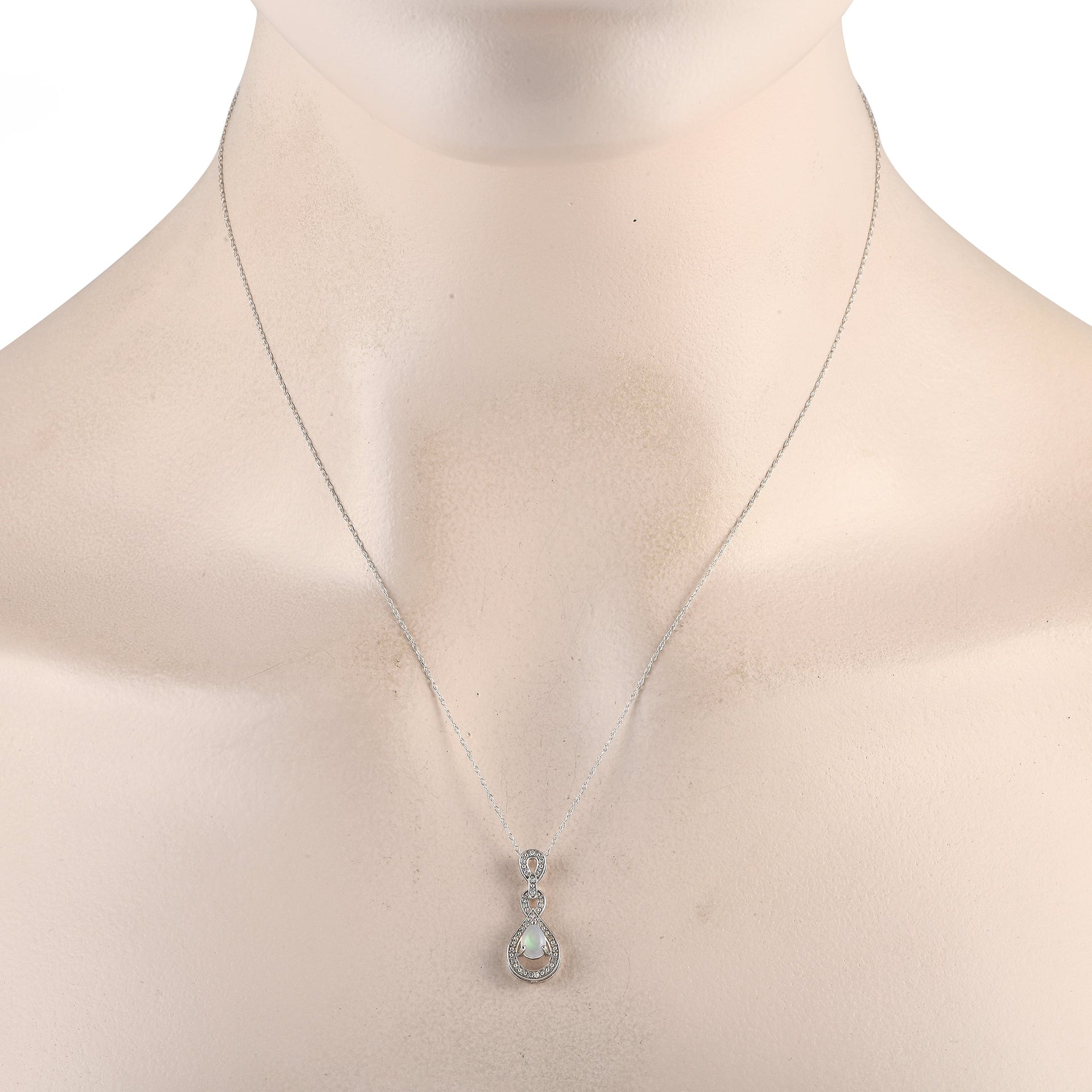 LB Exclusive 14K White Gold 0.08ct Diamond and Opal Necklace PD4-16318WOP