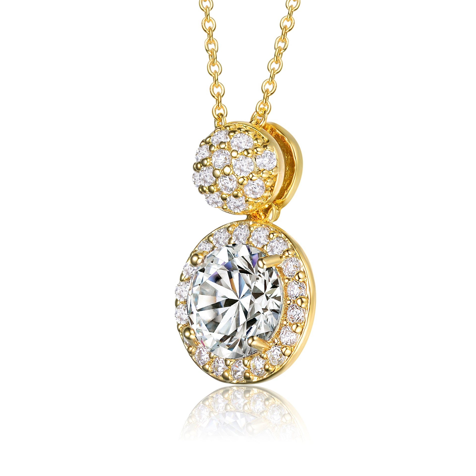 Sterling Silver Gold Plated Cubic Zirconia Halo Cluster Necklace