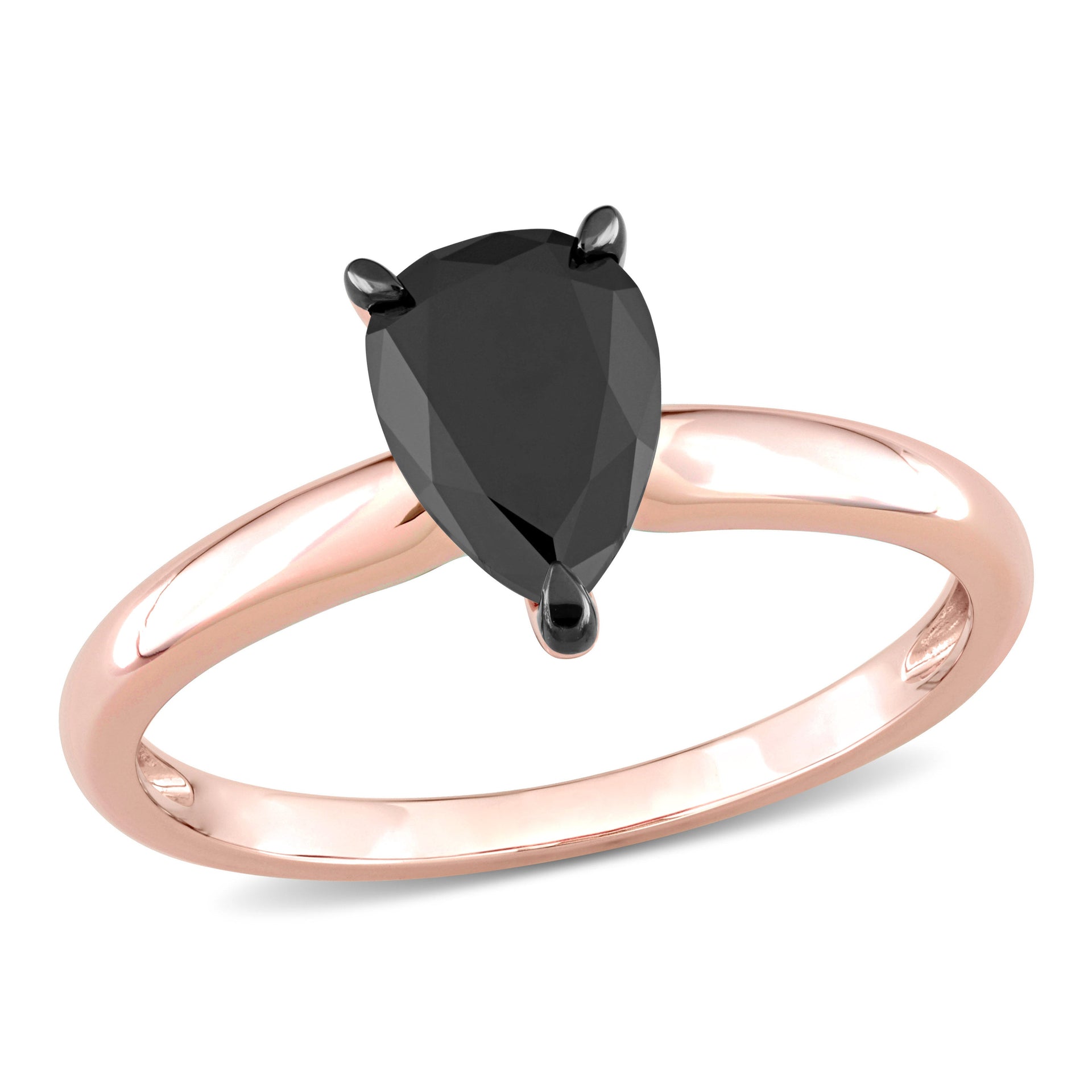 Mimi & Max 1ct TW Pear Shaped Black Diamond Solitaire Engagement Ring 14k Rose Gold