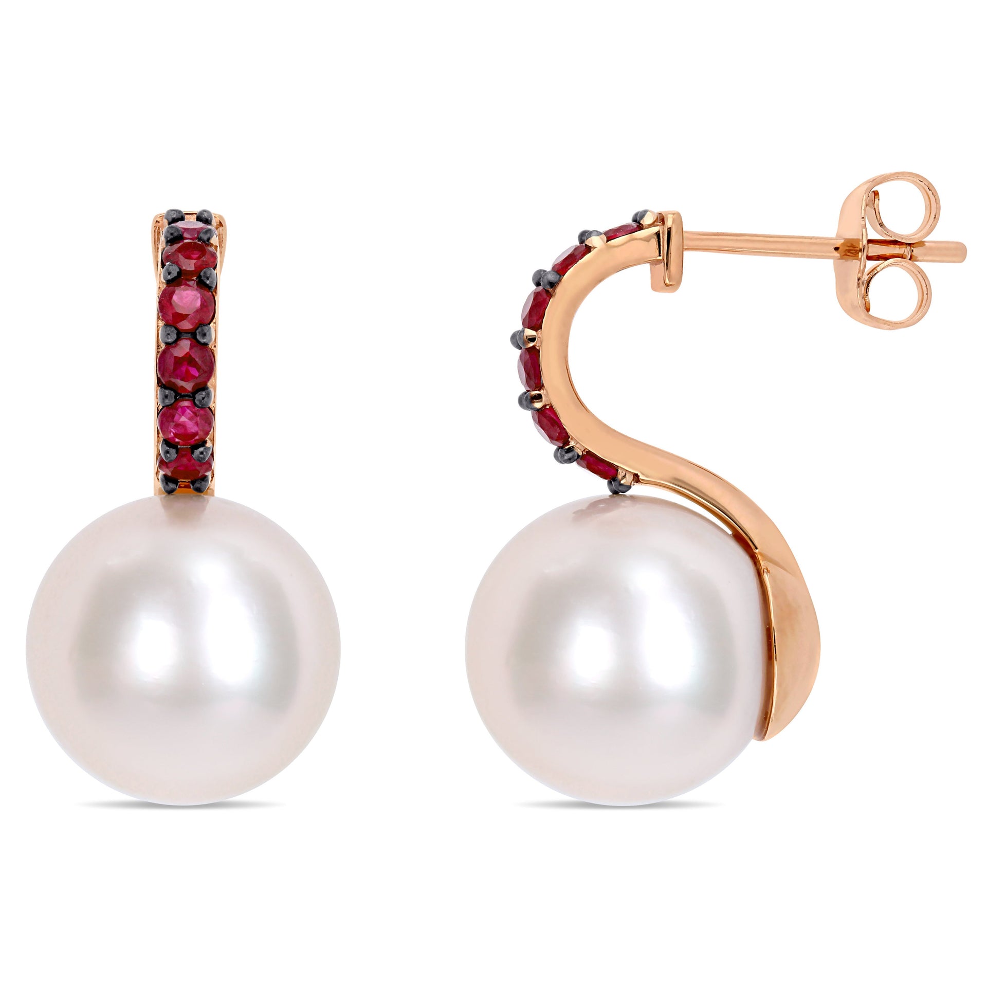 11-12mm Cultured Freshwater Pearl and 1/2 ct TW Drop Earrings in 10k Rose Gold