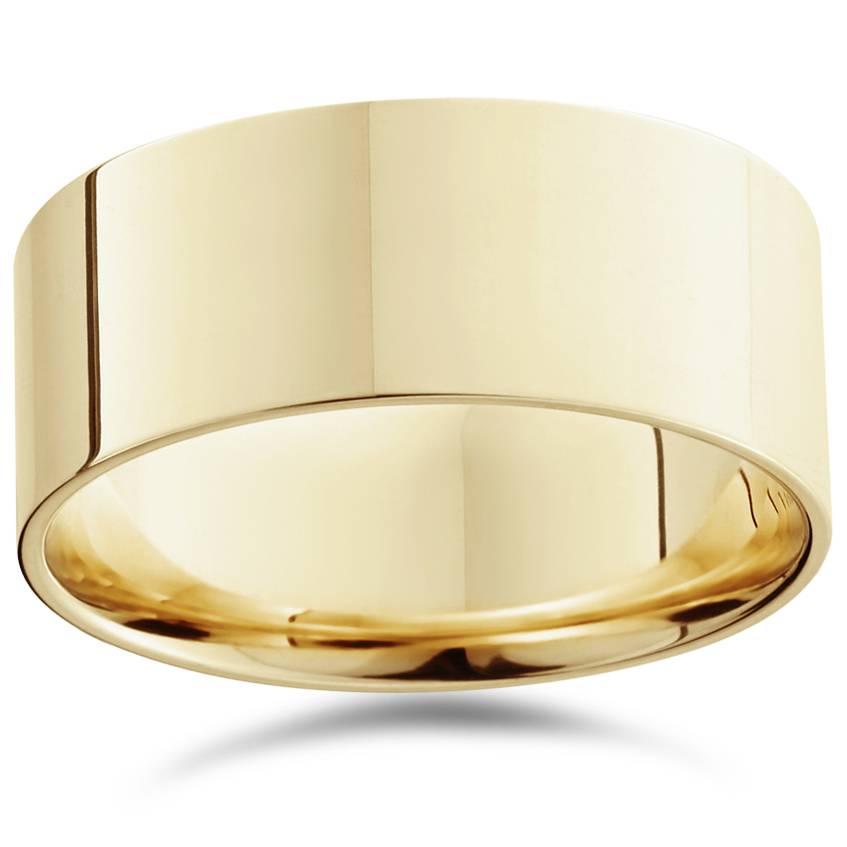 9mm Flat High Polished Wedding Band 14K Yellow Gold Size Selectable