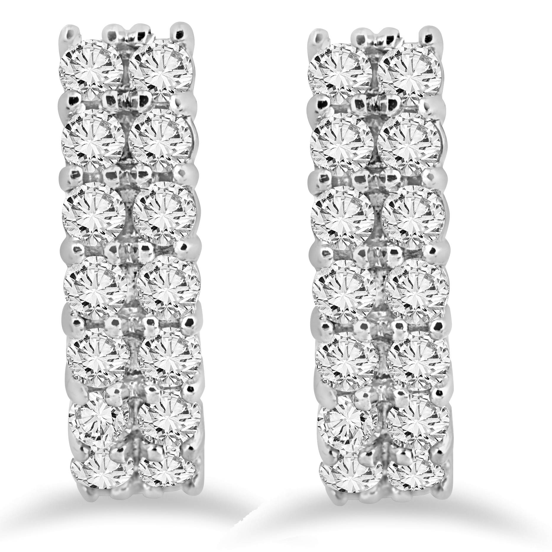 1 3/8 CT Natural Diamond Hoops White Gold 3/4' Tall