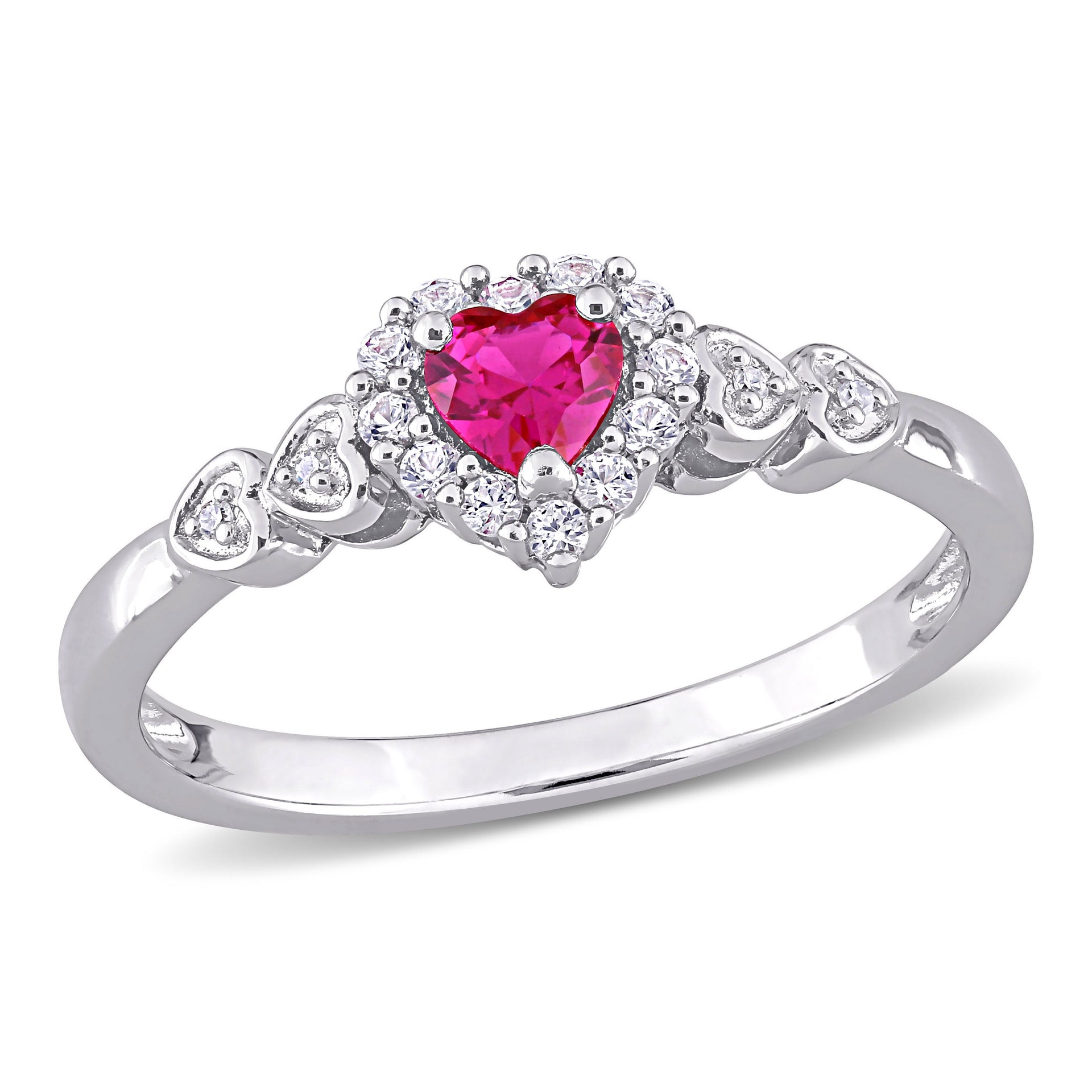 Mimi & Max 2/5ct TGW Created Ruby Created White Sapphire and Diamond-Accent Halo Heart Ring in Sterling Silver