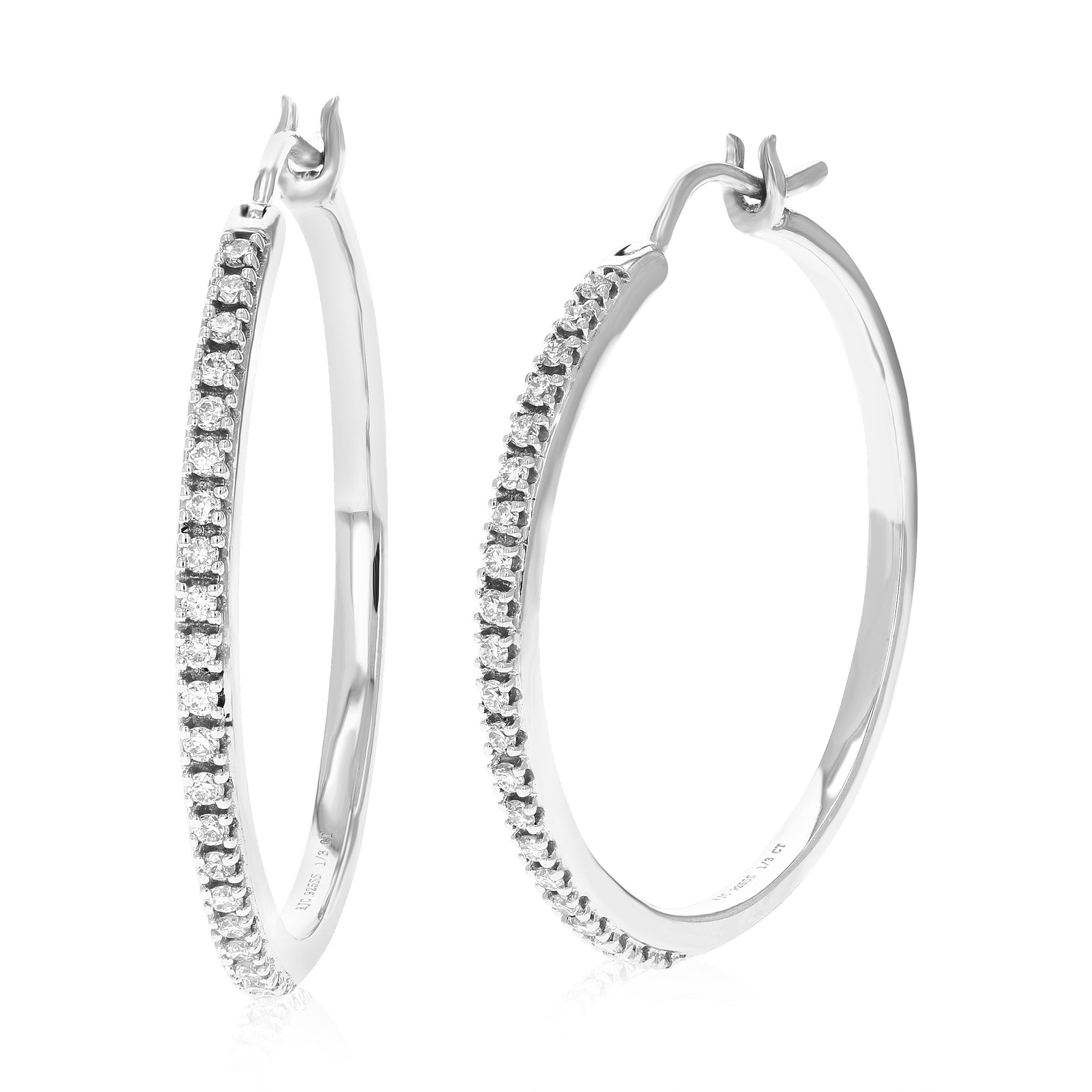 1/4 cttw Round Lab Grown Diamond Hoop Earrings .925 Sterling Silver Prong Settings Size 1 Inch Gorgeous