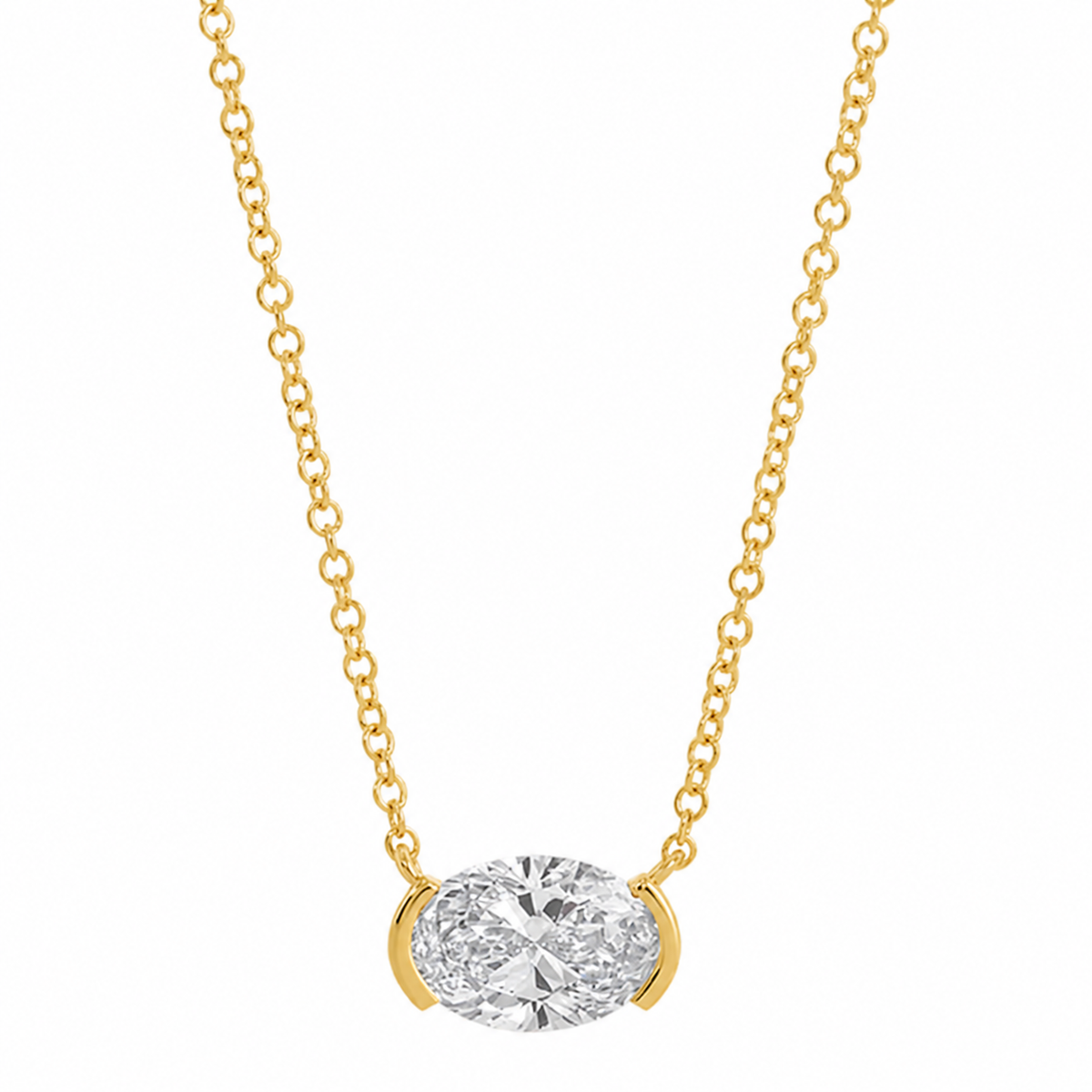 Gold Lab Diamond Oval East to West Necklace