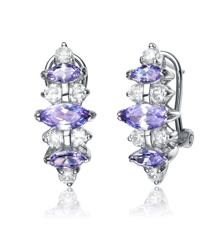 GENEVIVE Sterling Silver Purple Cubic Zirconia Drop Earrings