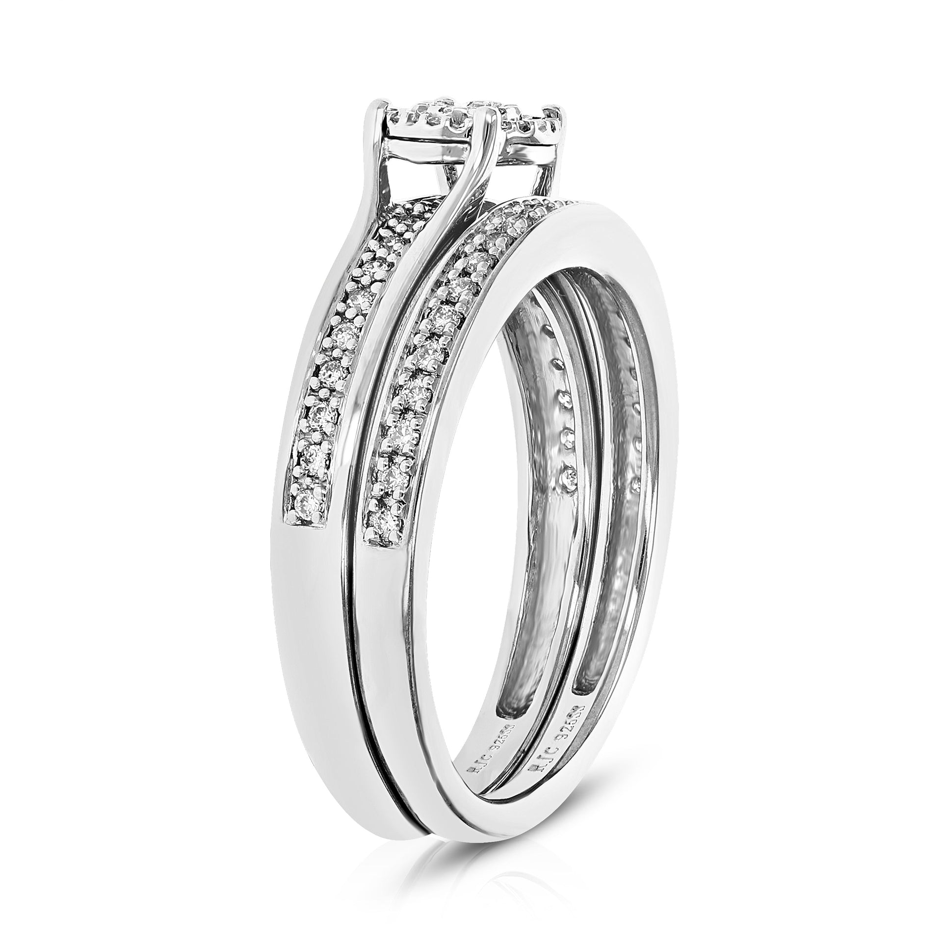 1/4 Cttw Lab Created Diamond Engagement Bridal Set Sterling Silver