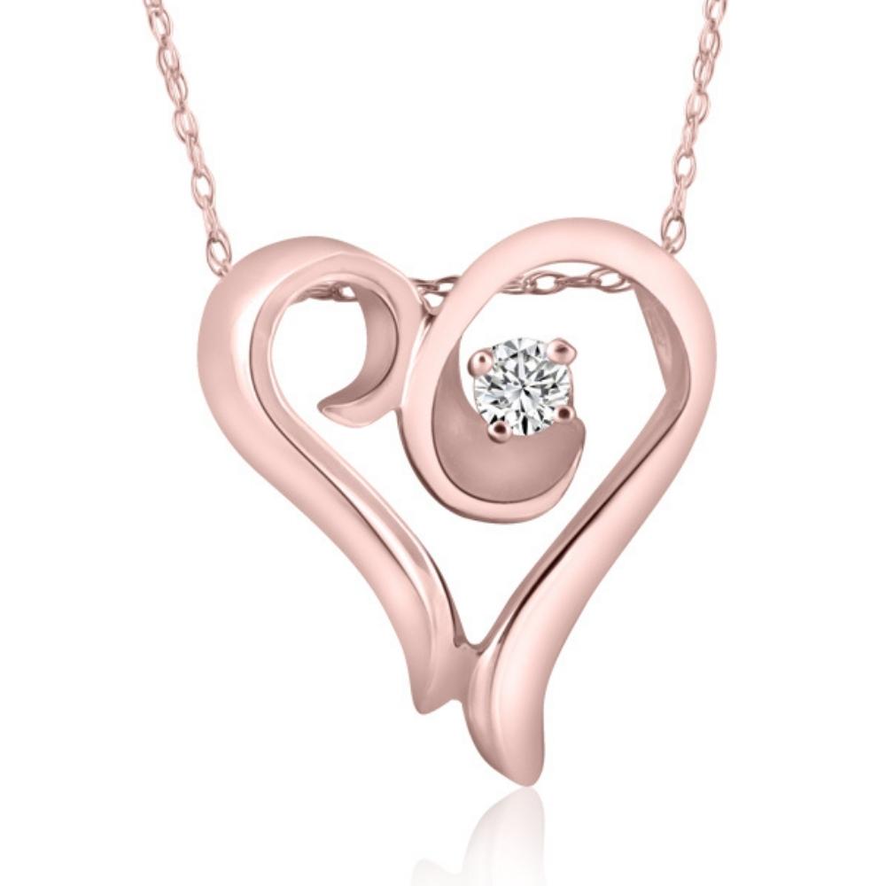 1/10Ct Solitaire Diamond Heart Pendant Necklace in White, Yellow, or Rose Gold