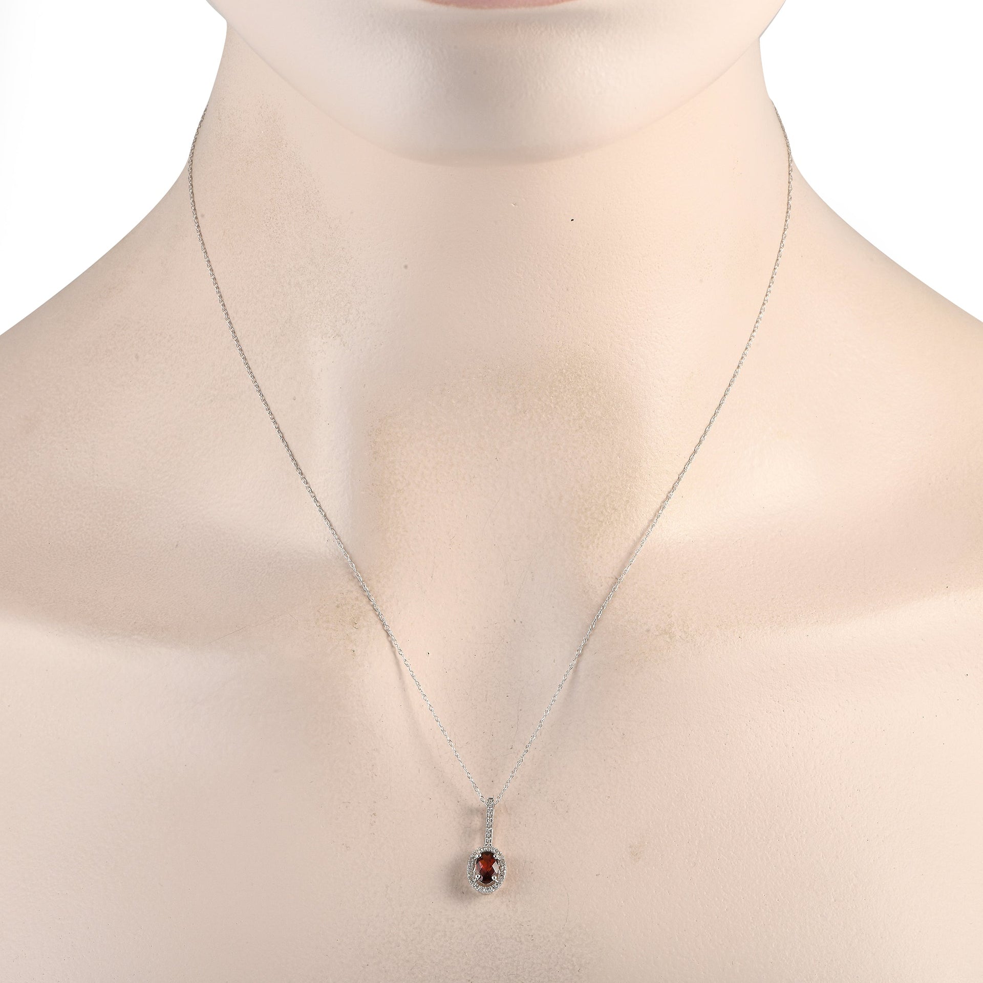 LB Exclusive 14K White Gold 0.09ct Diamond and Garnet Pendant Necklace PD4-16077WGA