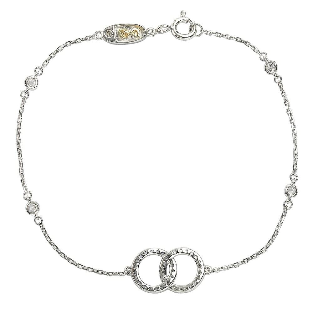 Suzy Levian Sterling Silver Sapphire & Diamond Accent Interlocked Circles Station Bracelet