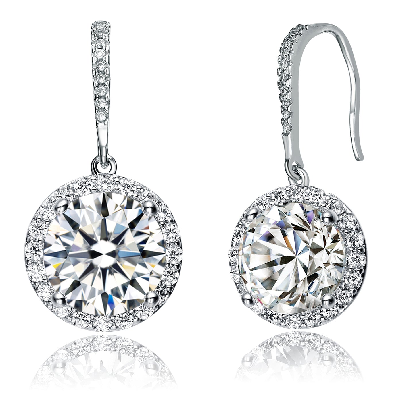 Cz Sterling Silver Round Drop Earrings