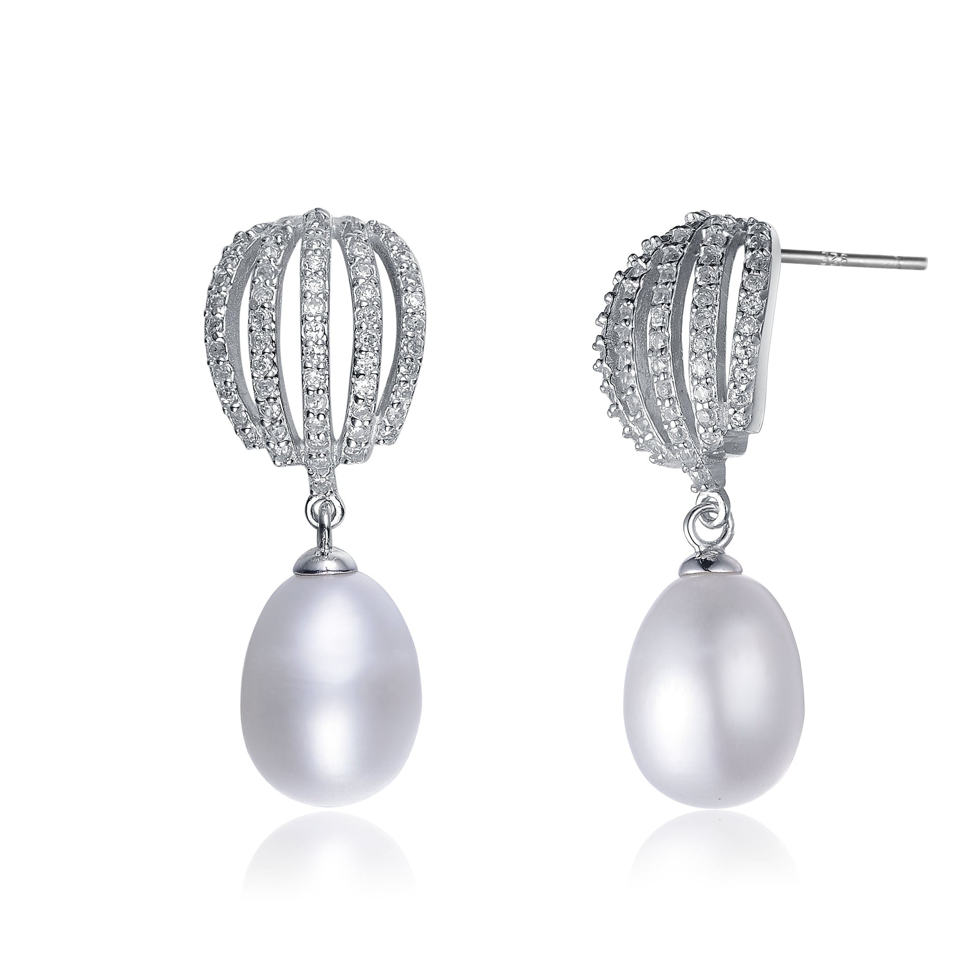Sterling Silver Pearl and Cubic Zirconia Drop Earrings