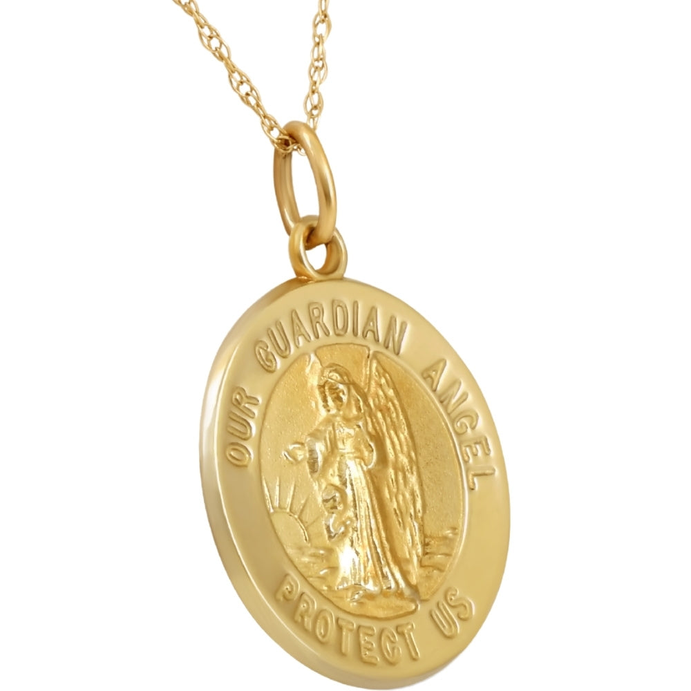 14k Yellow Gold Guardian Angel Medal Pendant .5' Tall 2 Grams