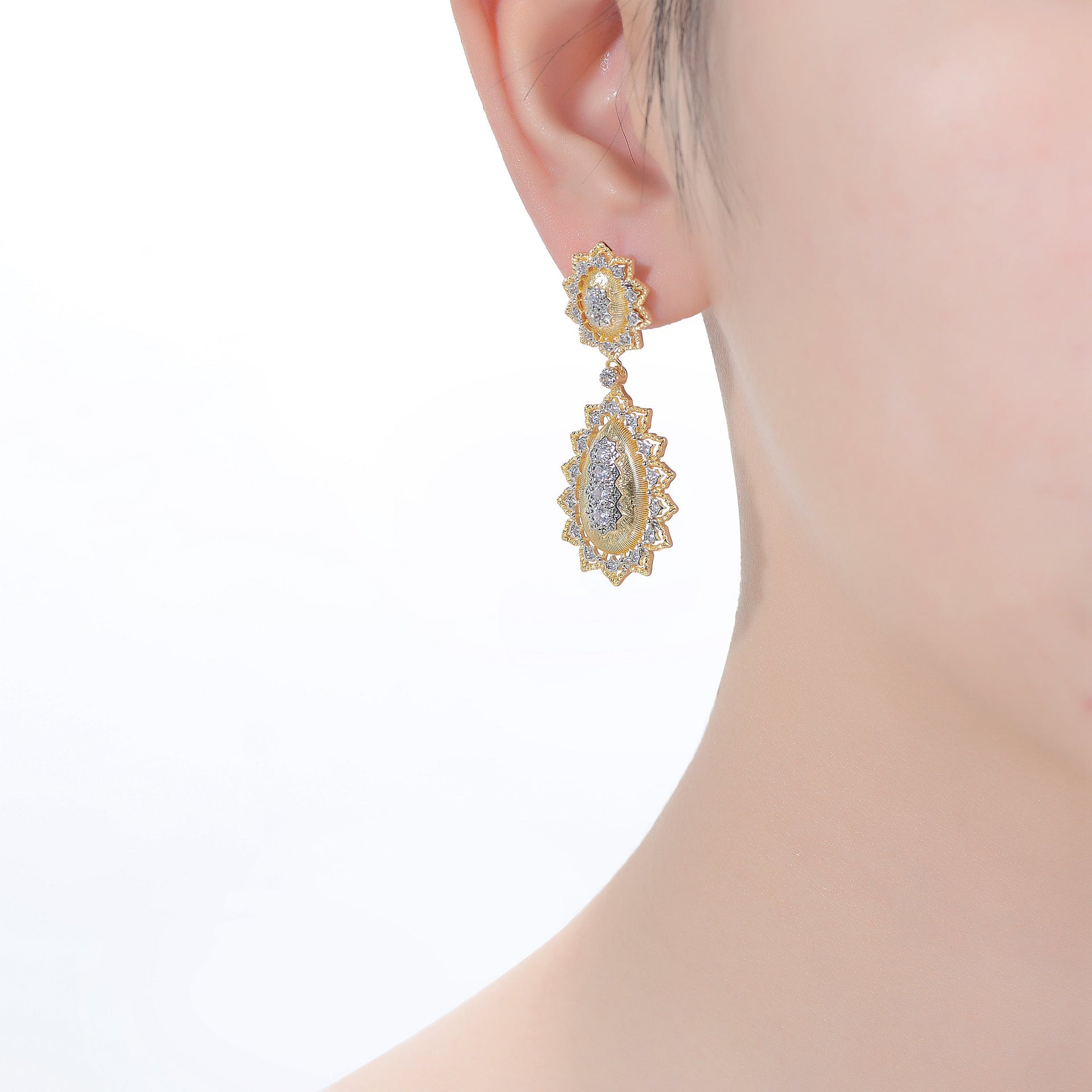Rhodium And 14k Gold Plated Cubic Zirconia Drop Earrings