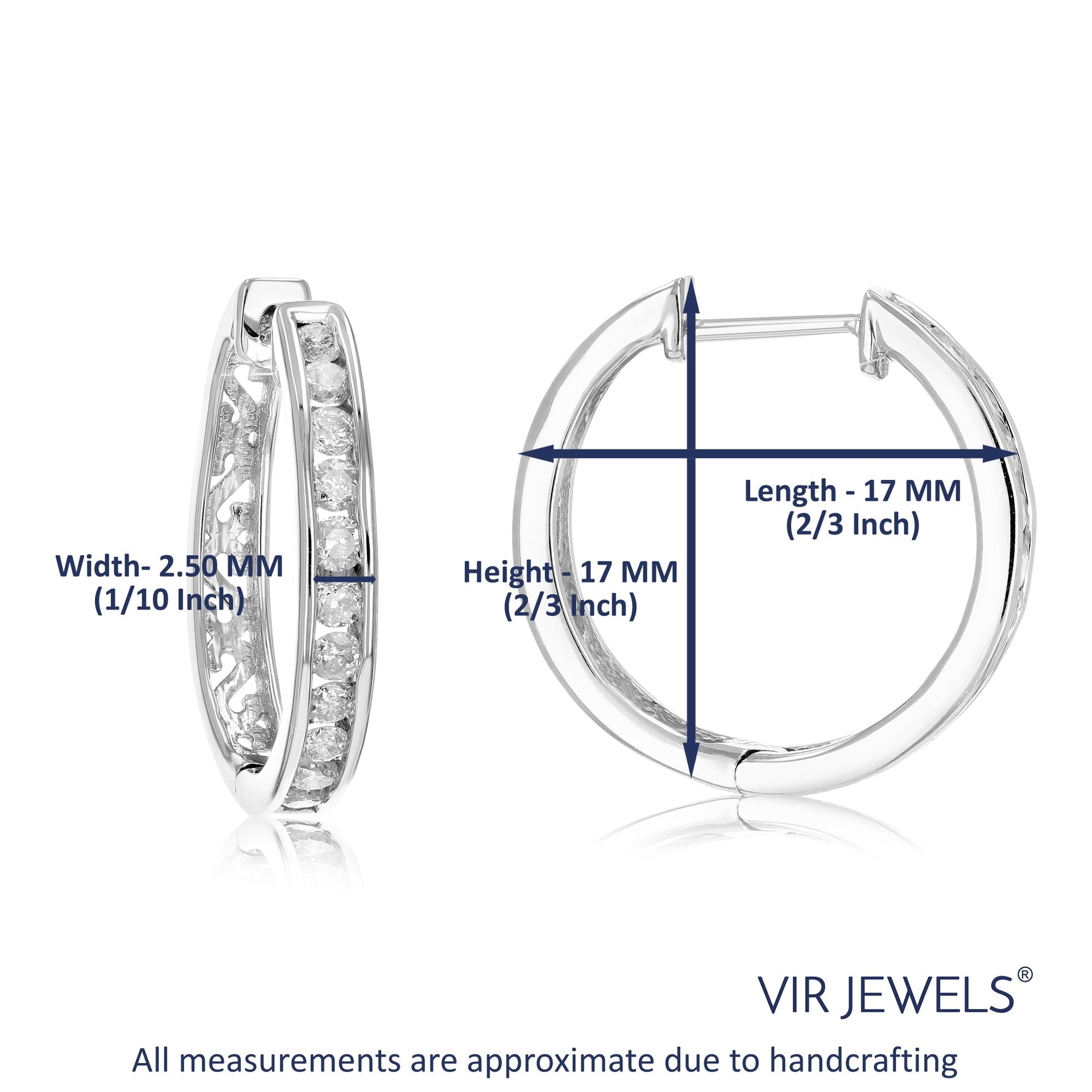 1/2 cttw 22 Stones Diamond Hoop Earrings .925 Sterling Silver Dangle 2/3 Inch