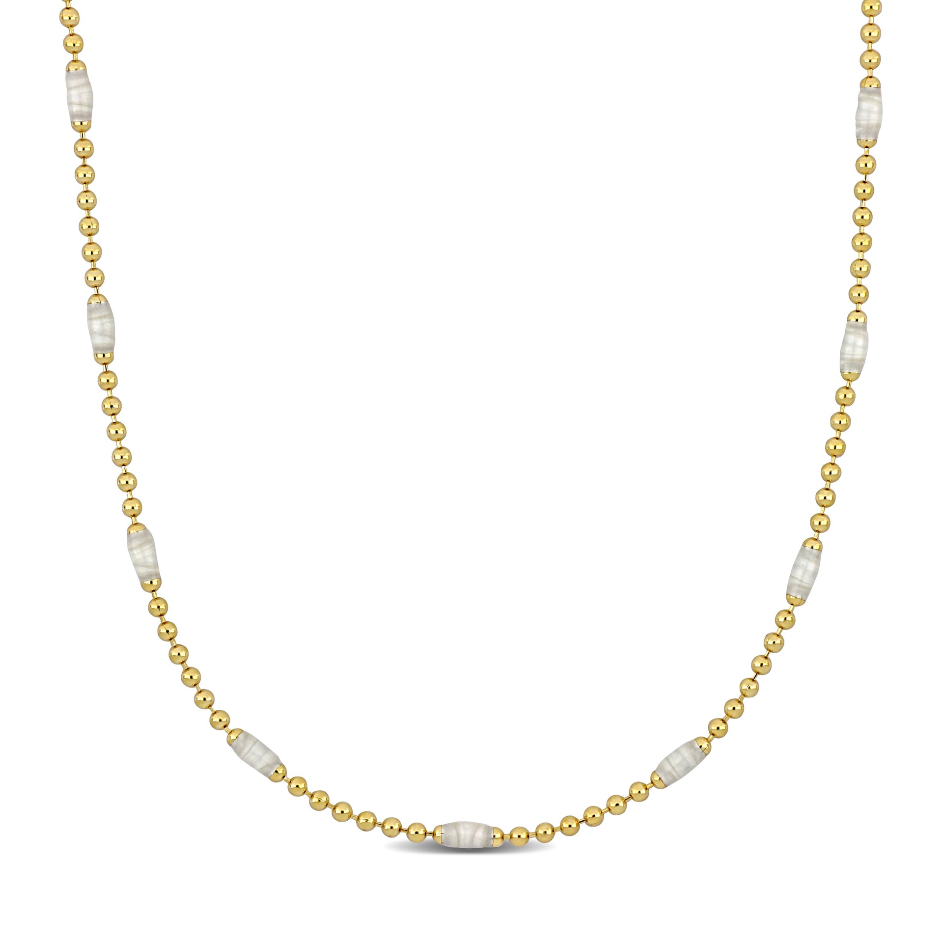 Mimi & Max Ball Link Necklace with White Enamel in Yellow Silver - 15+2 in.
