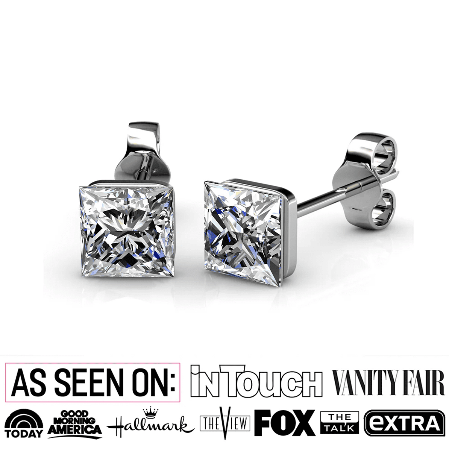 Brooke 18k White Gold Plated Stud Earrings with Princess Cut Swarovski® Crystals