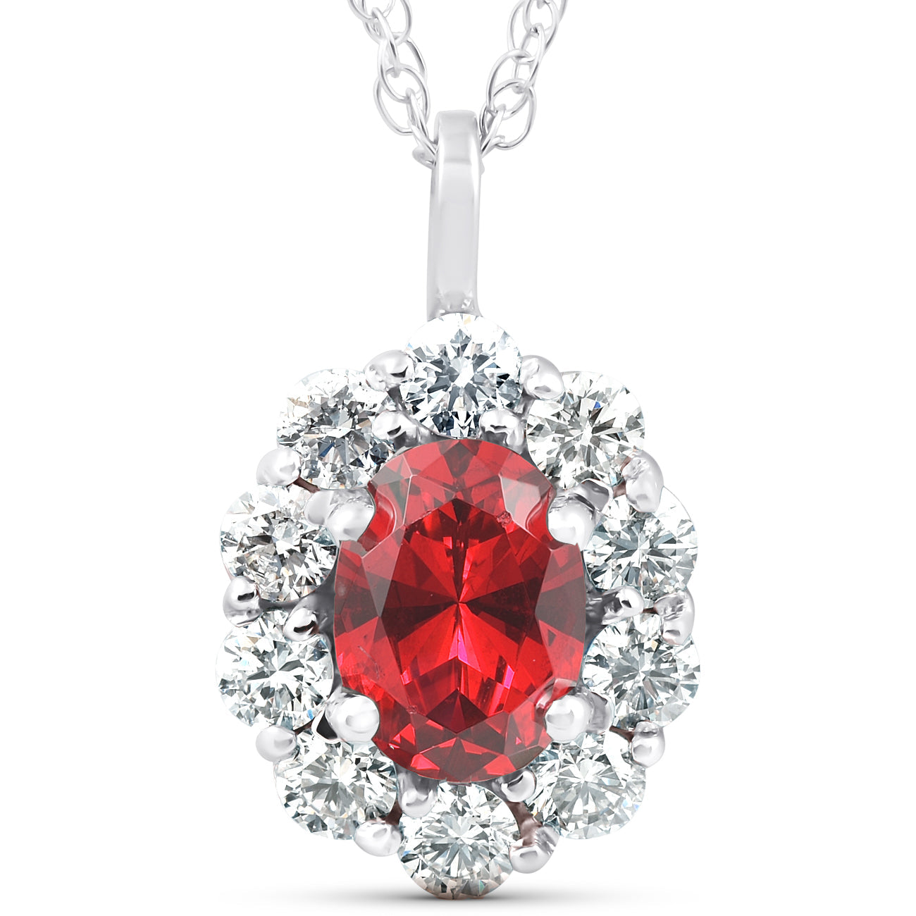 1 3/4ct Ruby & Genuine Diamond Halo Pendant 14K White Gold