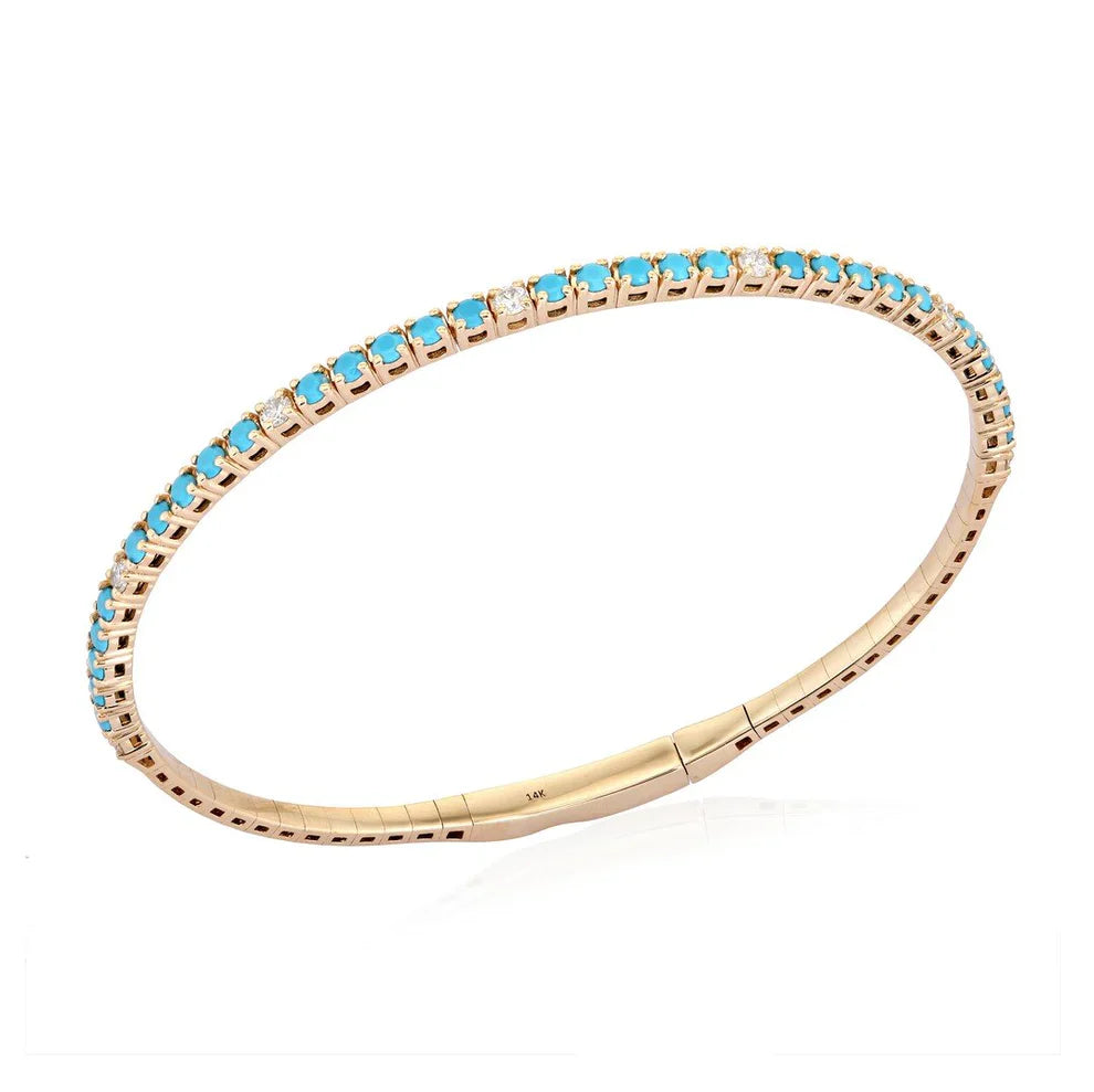 Gold Diamond Turquoise Tennis Bangle