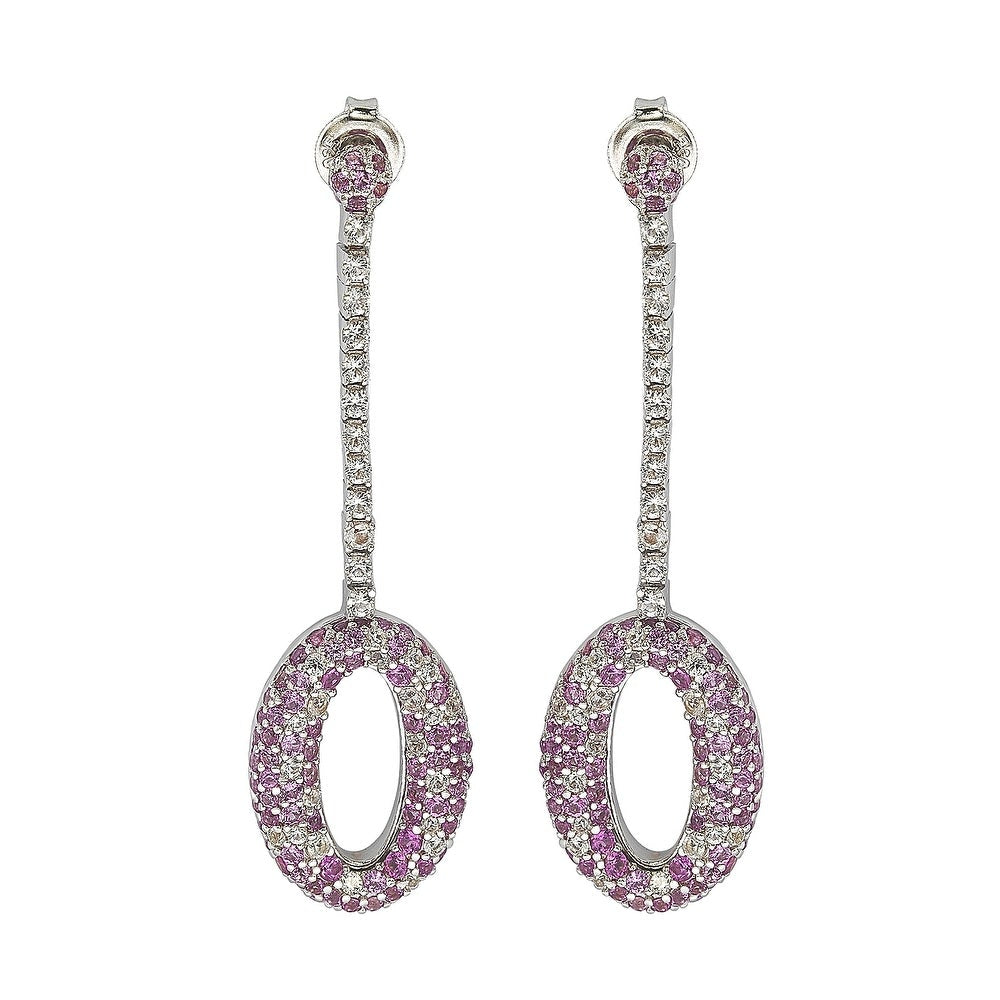 Suzy Levian Sterling Silver 4 2/3ct TGW Pink Sapphire and Diamond Accent Pave Earrings
