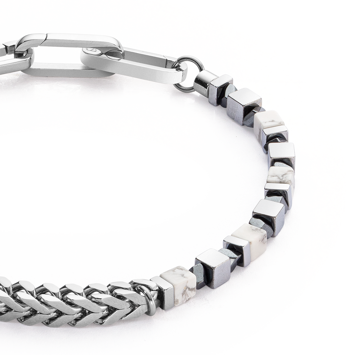 Bracelet Precious Cubes & Chain white-silver