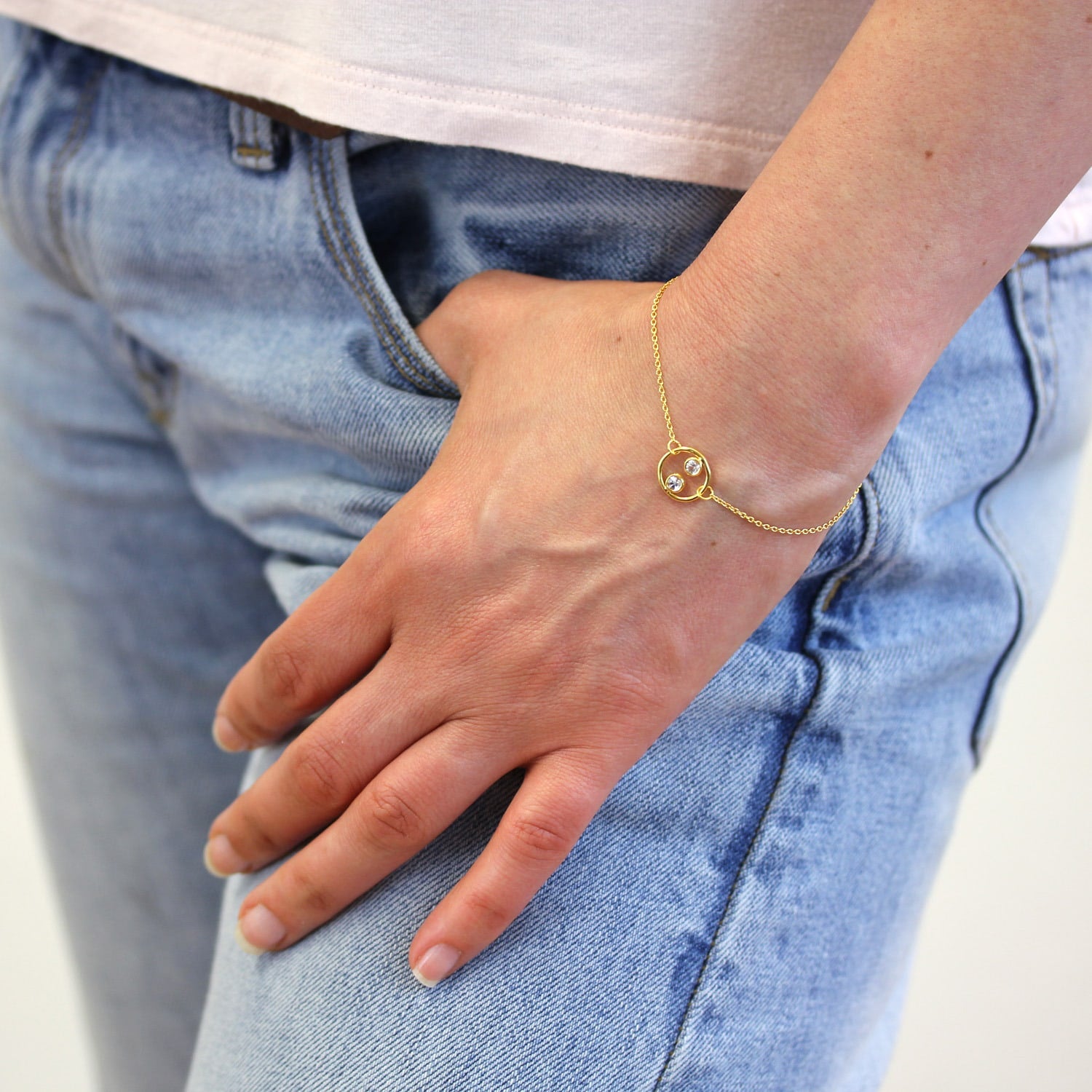 Halo Bracelet - White Sapphires & Gold