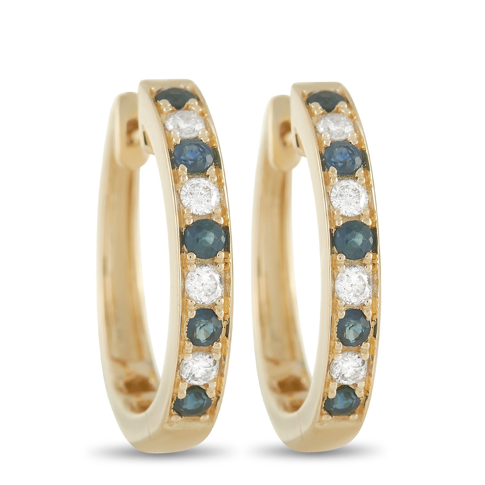 14K Yellow Gold 0.25ct Diamond and Sapphire Hoop Earrings