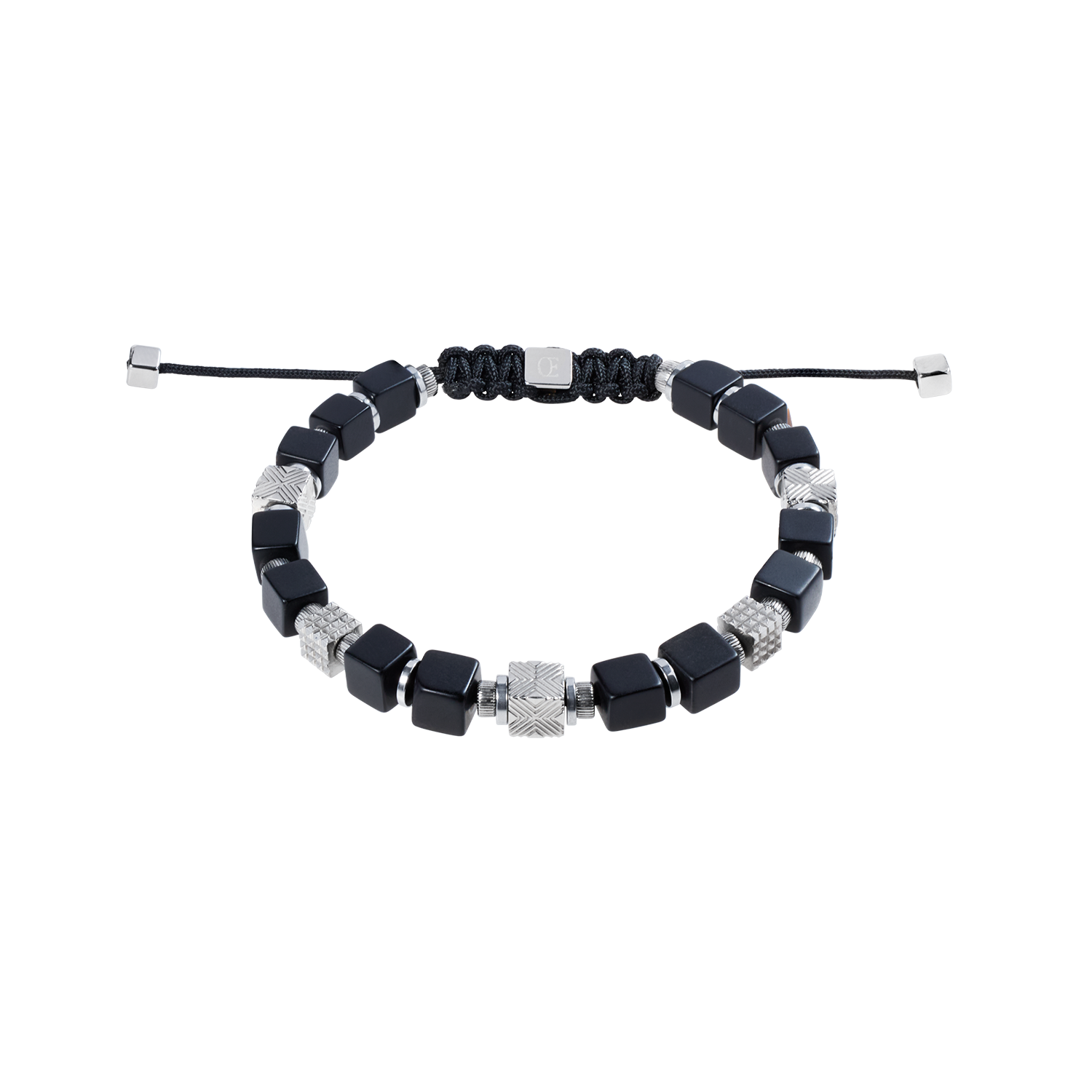 Onyx Cubes Bracelet with Graphic Relief Stainless Steel Cubes and Adjustable Textile Closure