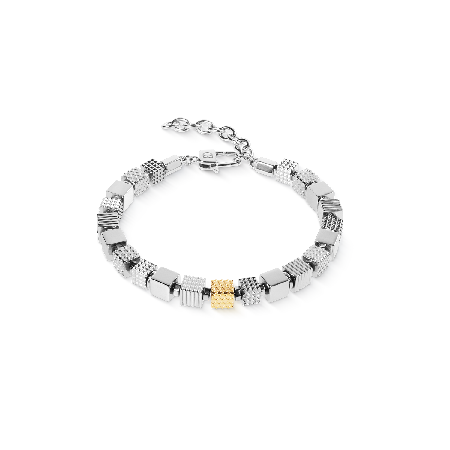 Stainless Steel Cubes Bracelet with Graphic Relief and Stainless Steel Gold