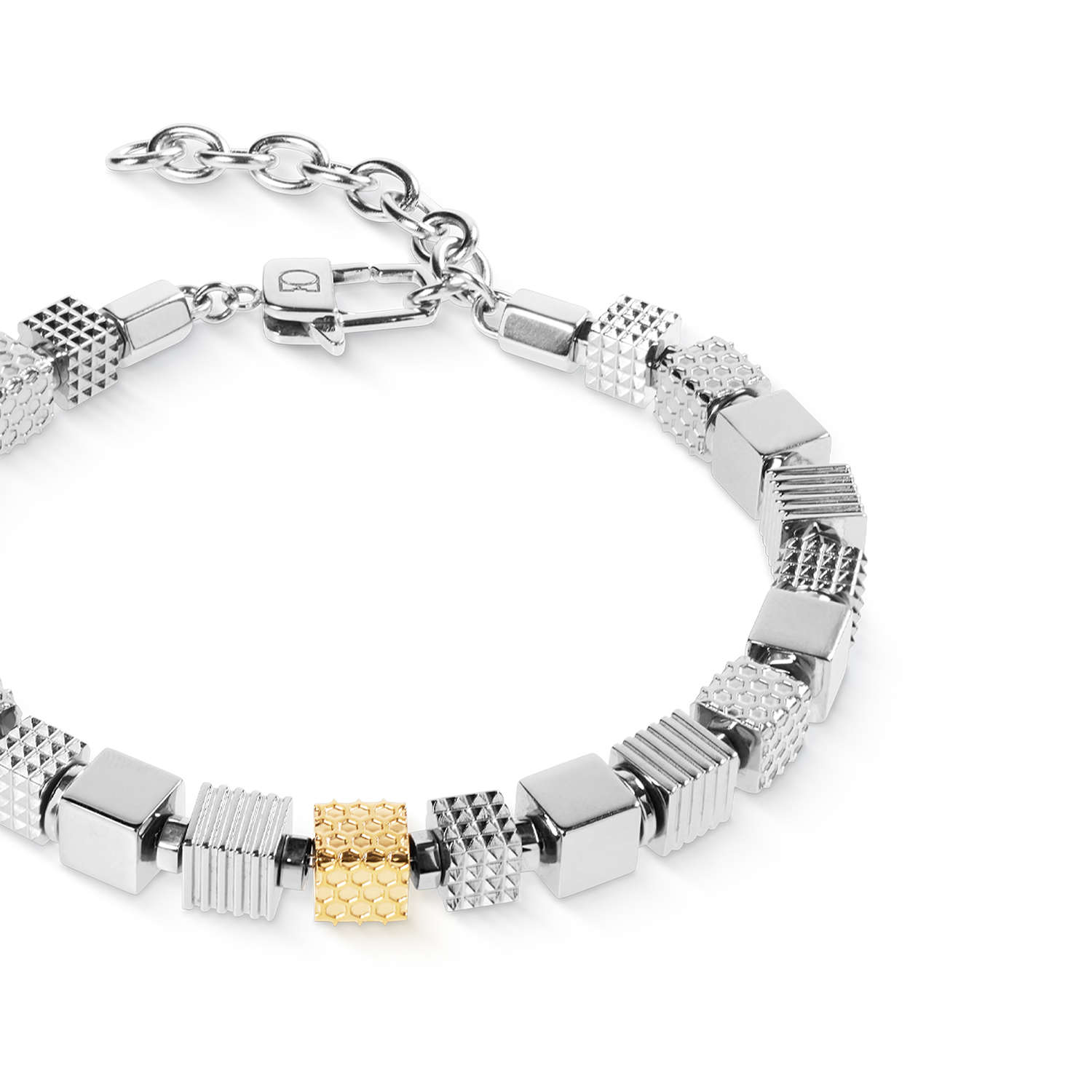 Stainless Steel Cubes Bracelet with Graphic Relief and Stainless Steel Gold