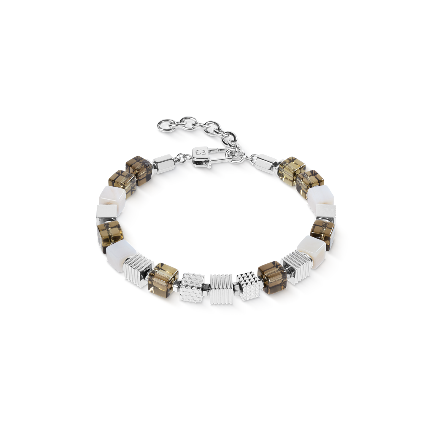 Smoky Quartz Graphic Cubes Bracelet in Stainless Steel