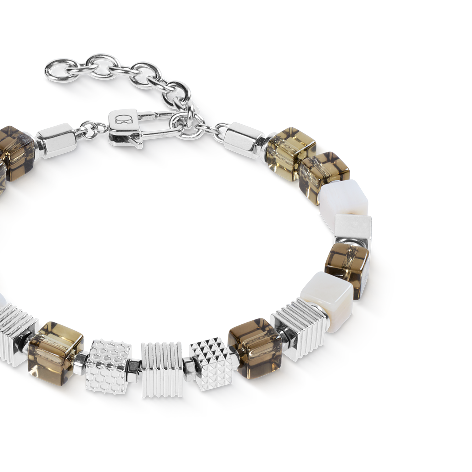 Smoky Quartz Graphic Cubes Bracelet in Stainless Steel