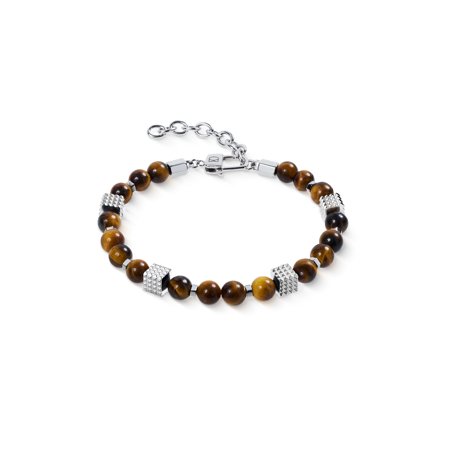 Tiger Eye Bead Bracelet with Mini Spikes Cubes in Stainless Steel