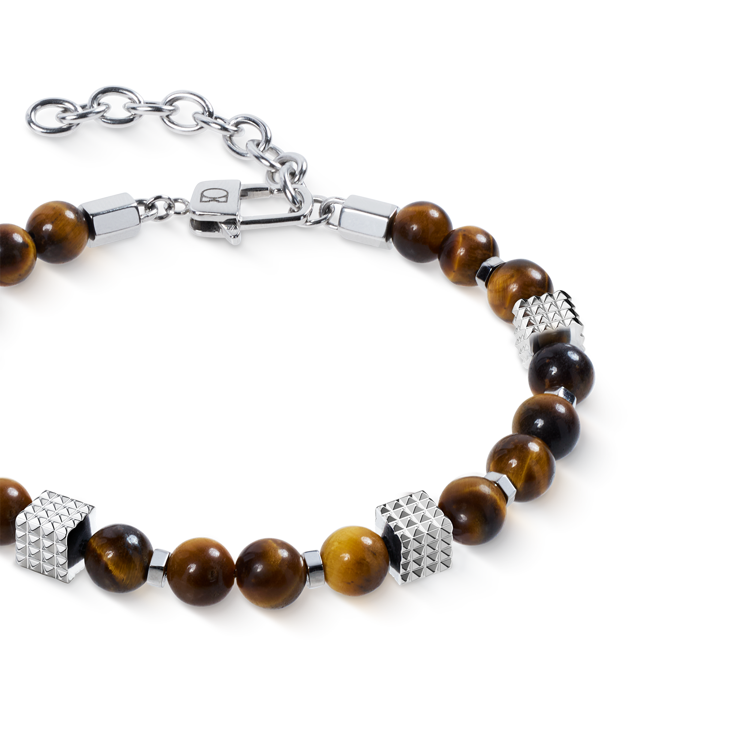 Tiger Eye Bead Bracelet with Mini Spikes Cubes in Stainless Steel