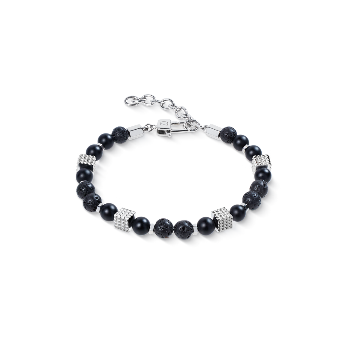 Onyx and Lava Bead Bracelet with Mini Spikes Cubes in Stainless Steel