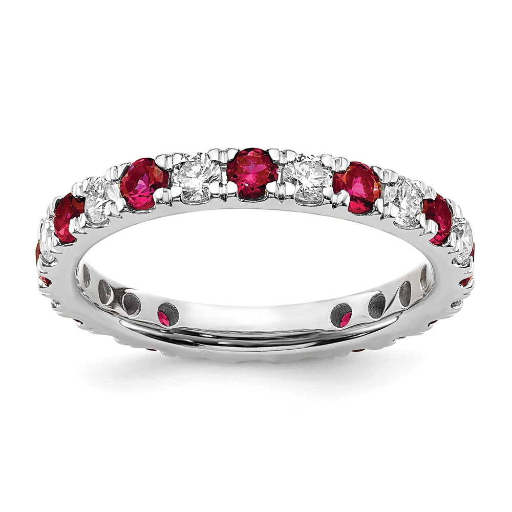 14k White Gold Lab Grown Diamond & Ruby Eternity Wedding Band Ring 0.8ct Clarity- VS Color- G-H