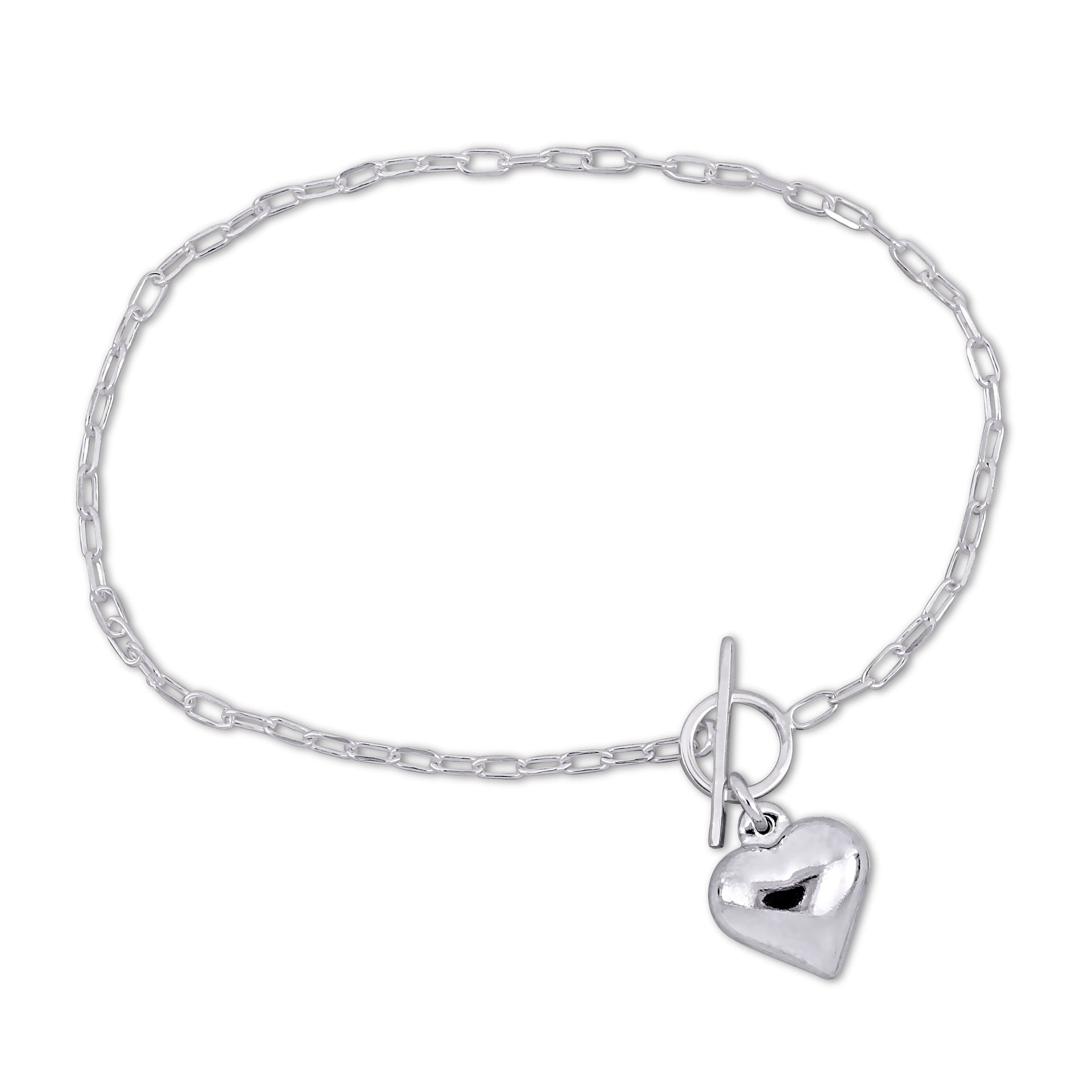 Mimi & Max Heart Charm Bracelet on 2mm Oval Link Chain in Sterling Silver - 7.5 in.