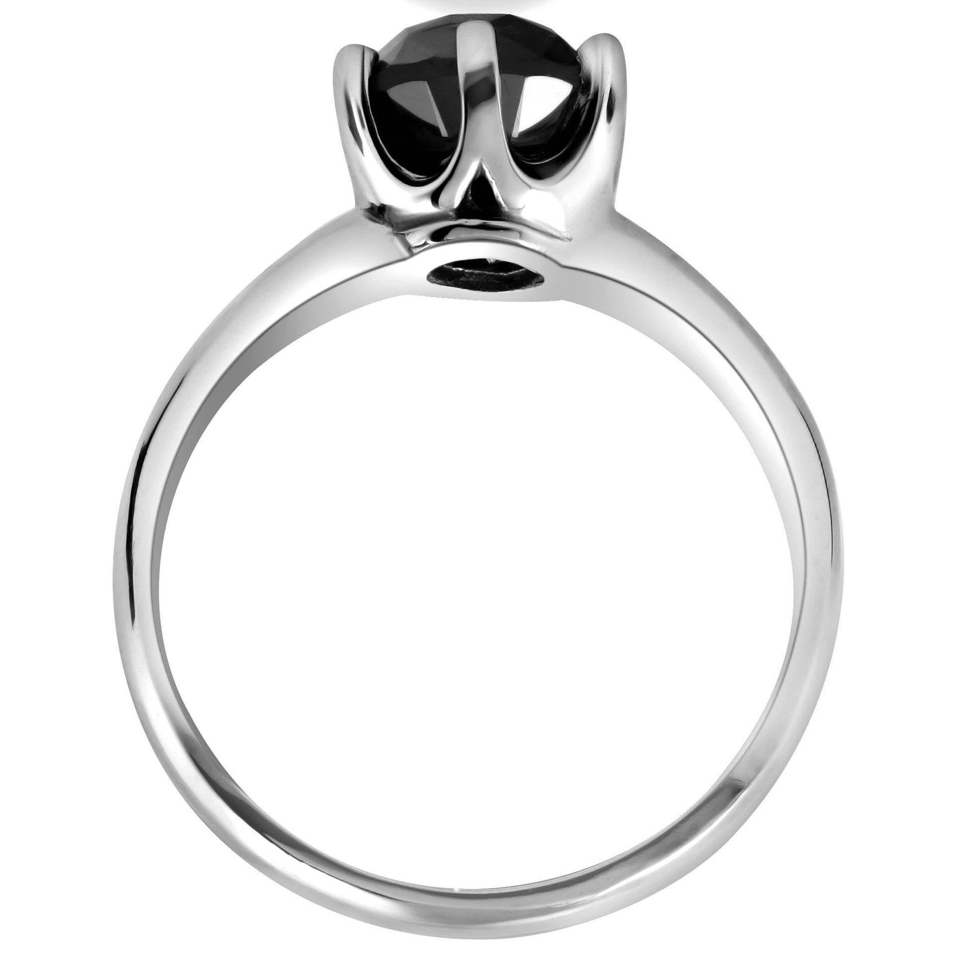 1ct Round Black Solitaire Diamond White Gold Engagement Ring
