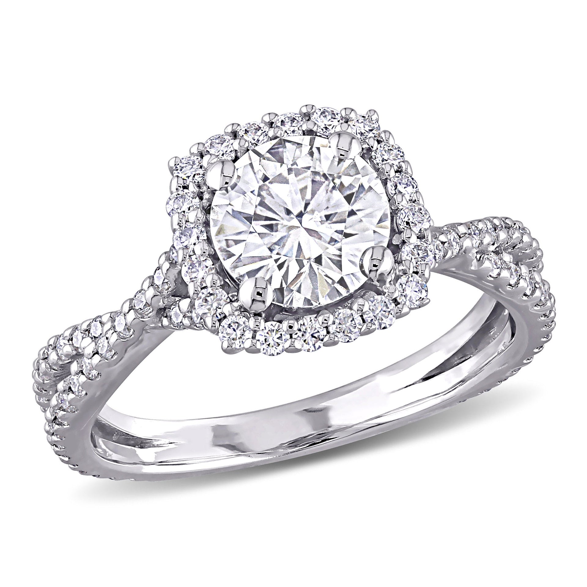 Mimi & Max 1 1/2ct DEW Created Moissanite Square Halo Crossover Engagement Ring in 10k White Gold