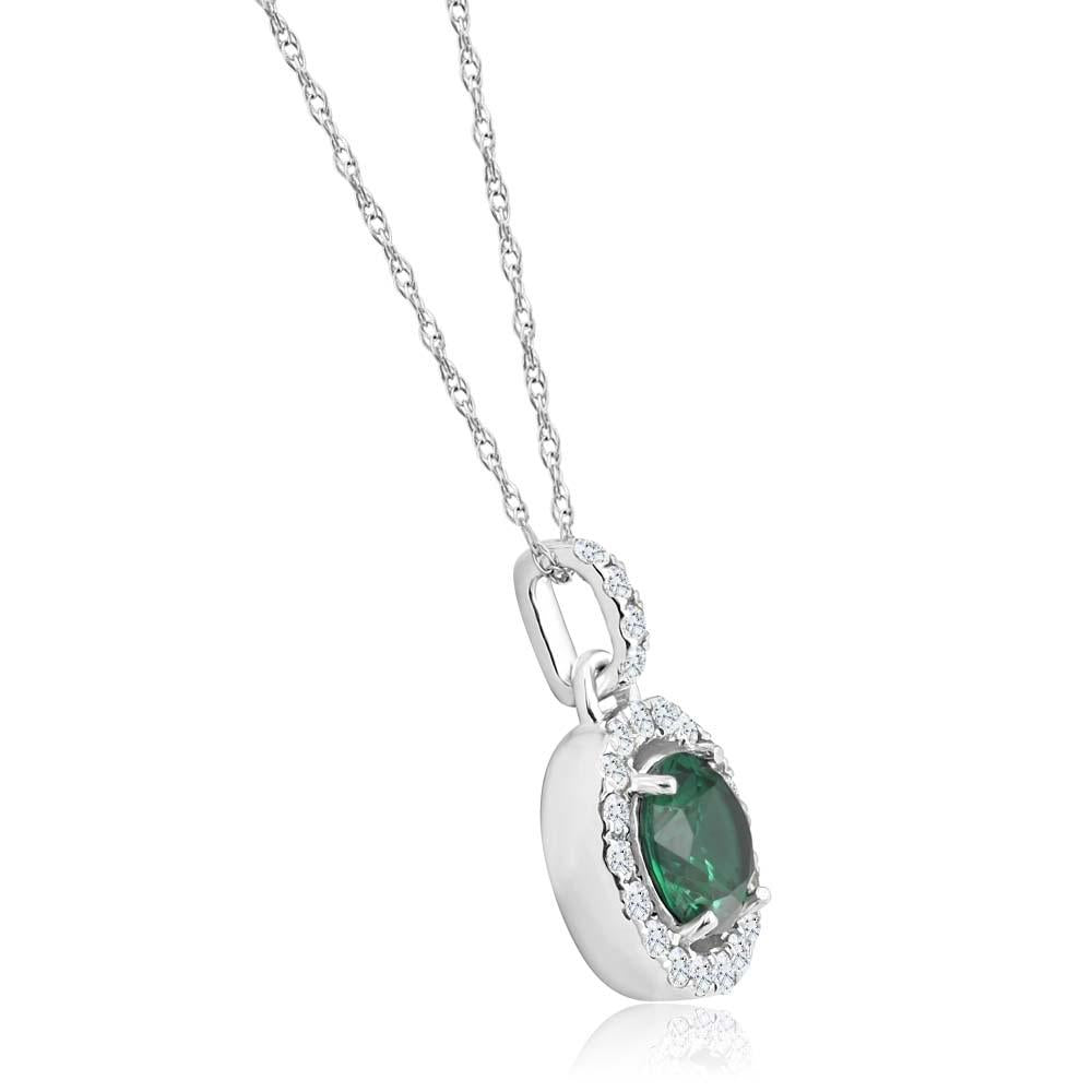 1 1/2Ct Emerald Diamond Halo Pendant Women's 10k White Gold Necklace 18' Length