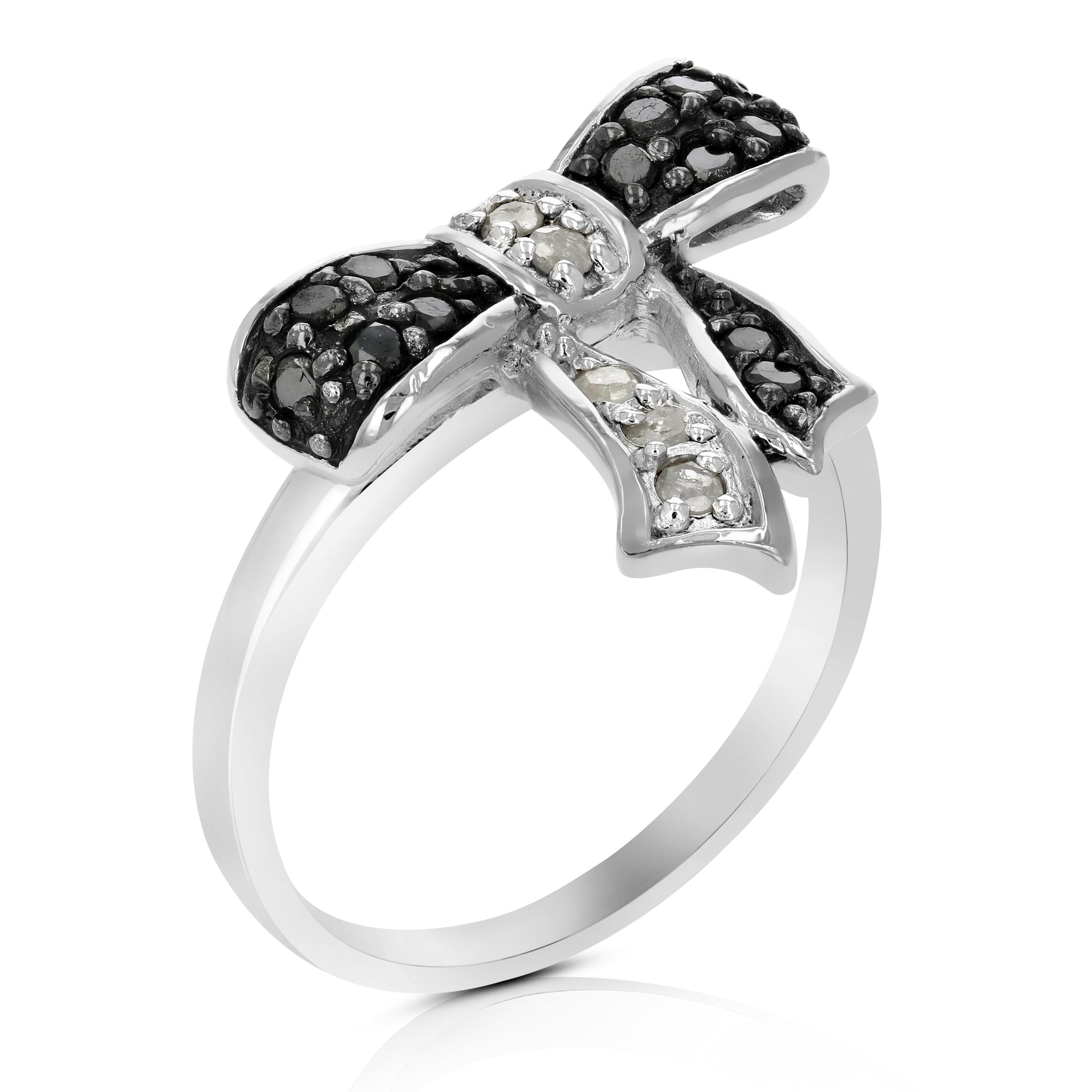 1/3 cttw Black and White Diamond Ring .925 Sterling Silver with Rhodium Plating
