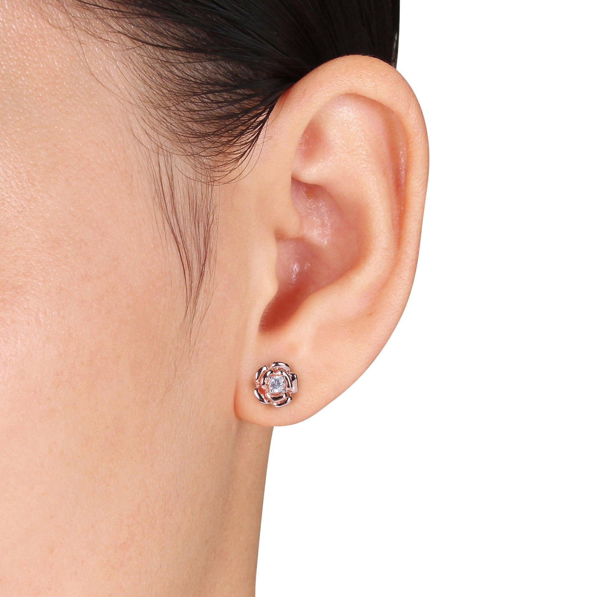 Mimi & Max 1/3ct TGW Created White Sapphire Flower Stud Earrings in Rose Plated Sterling Silver